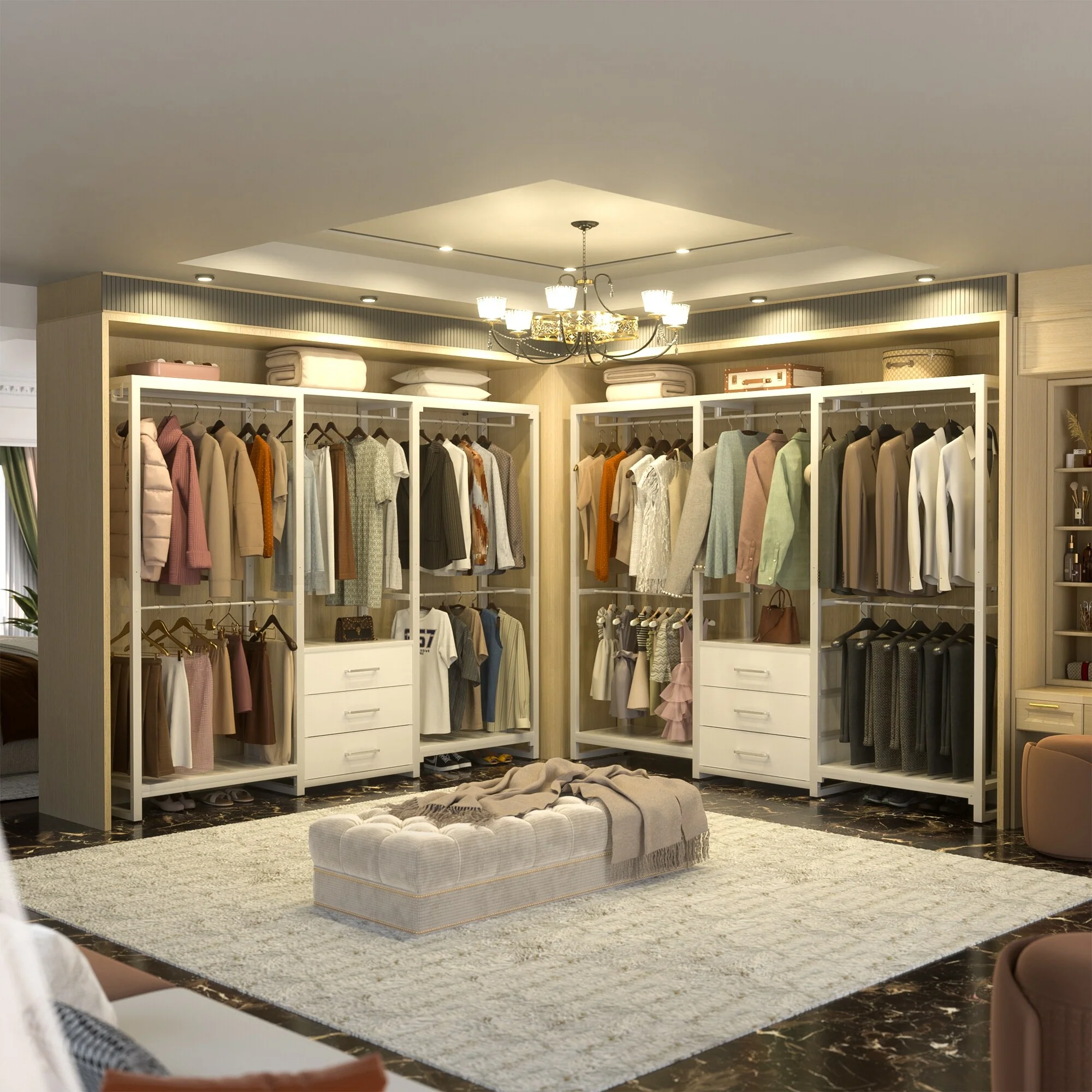 65.6'' Heavy-duty Garment Rack, Freestanding Closet Organizer with Fabric Drawers and 5 hanging Rods