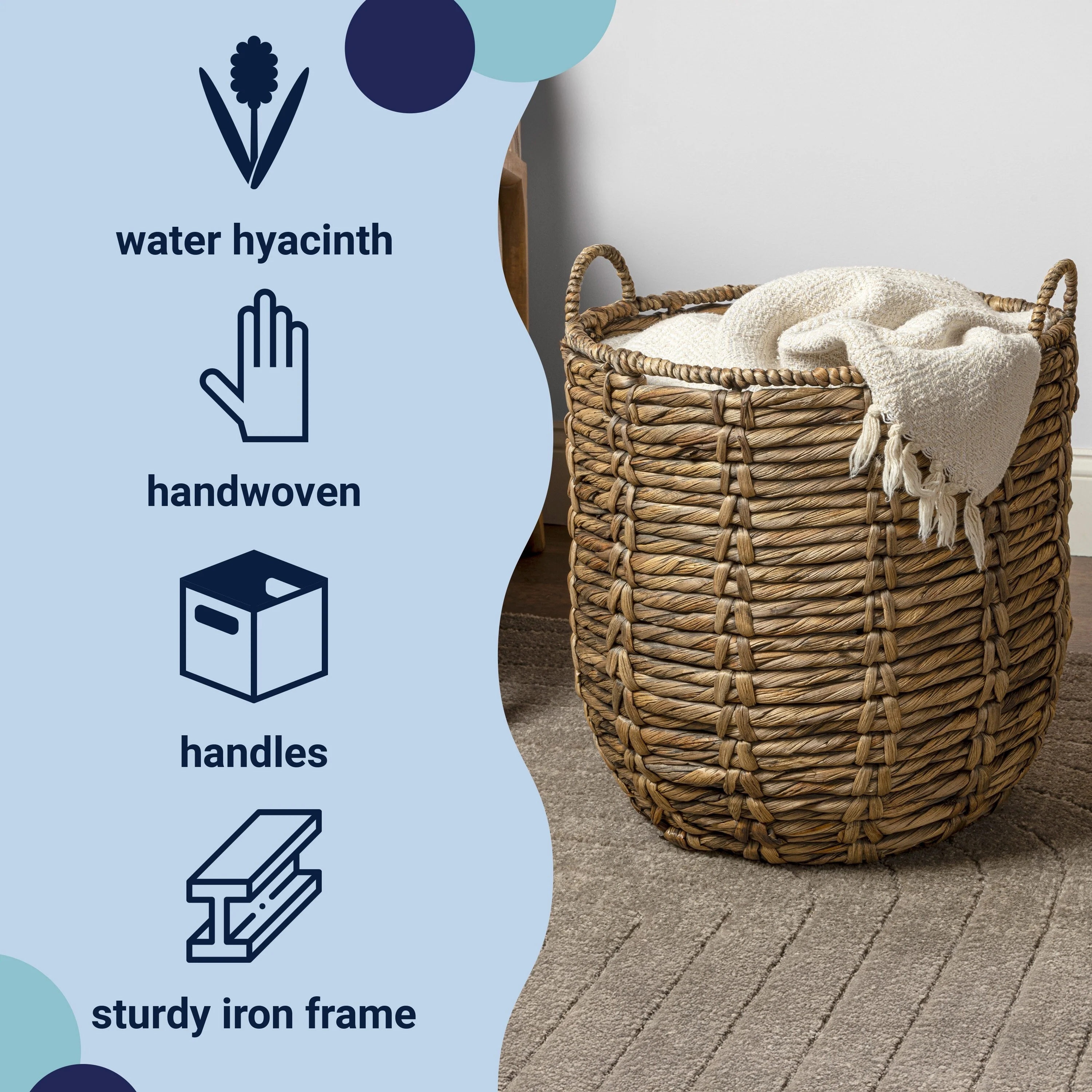 happimess Bohemian Hand-Woven Abaca Basket with Handles