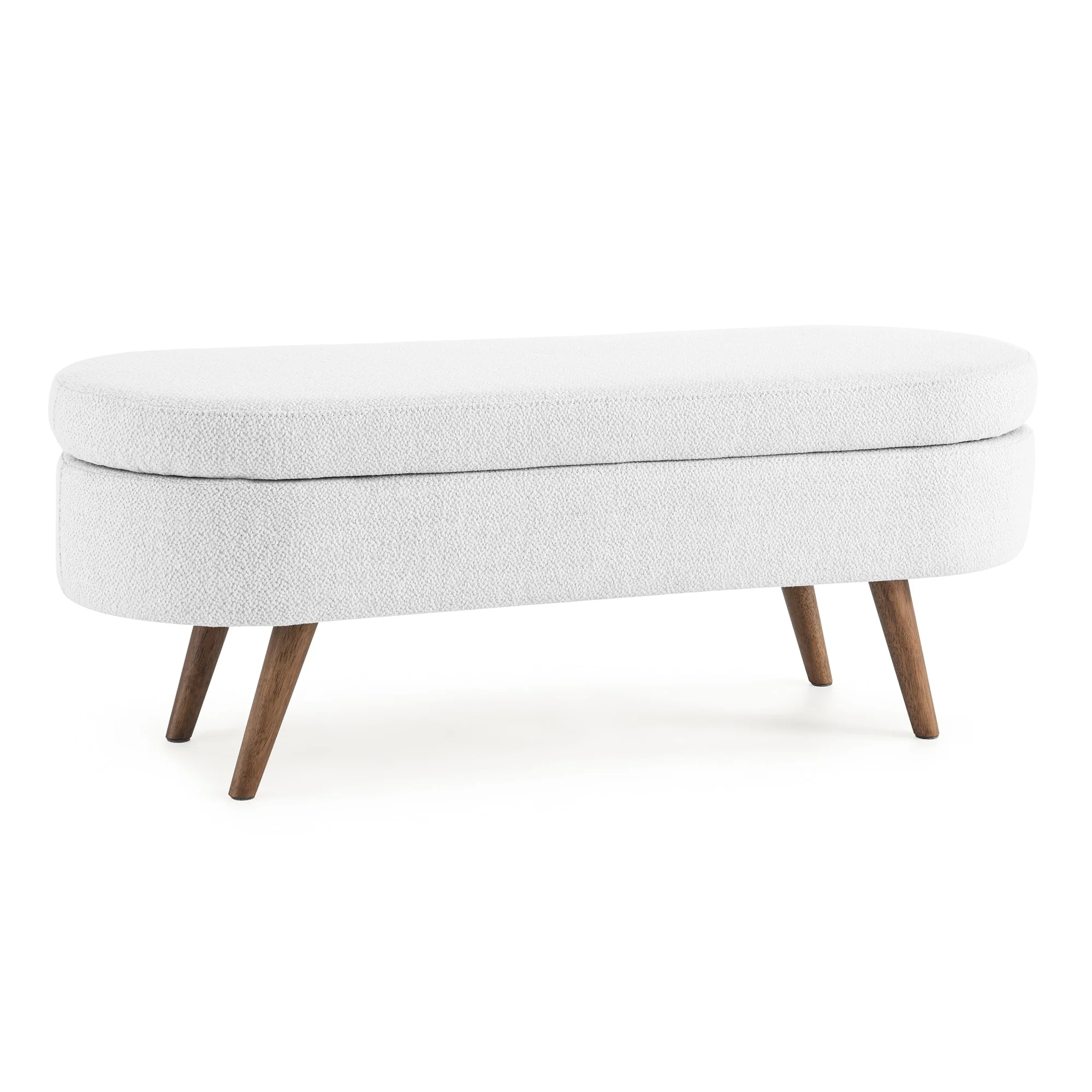 Ottoman Oval Storage Bench,Rubber Wood Legs, Beige