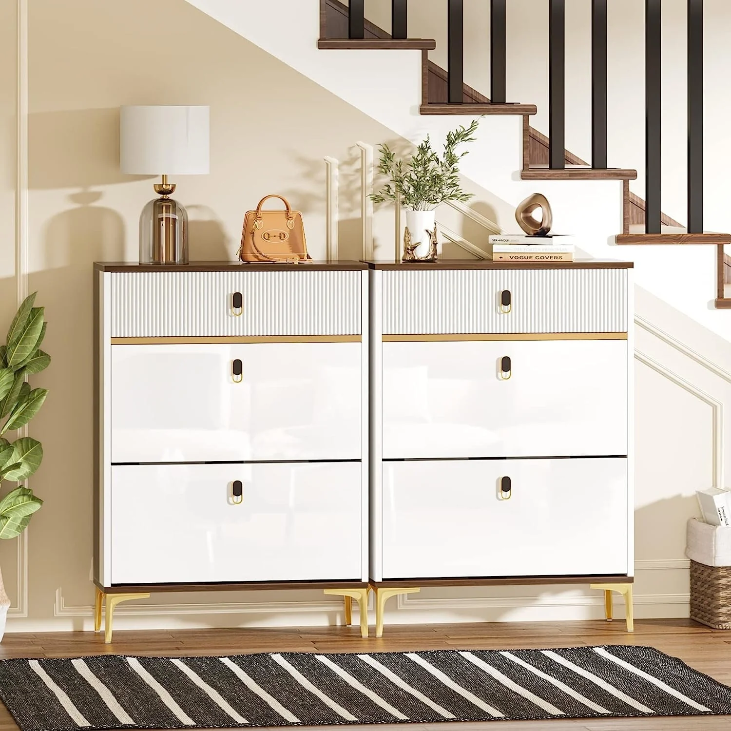 Shoe Storage Cabinet Entryway with 2 Flip Drawers