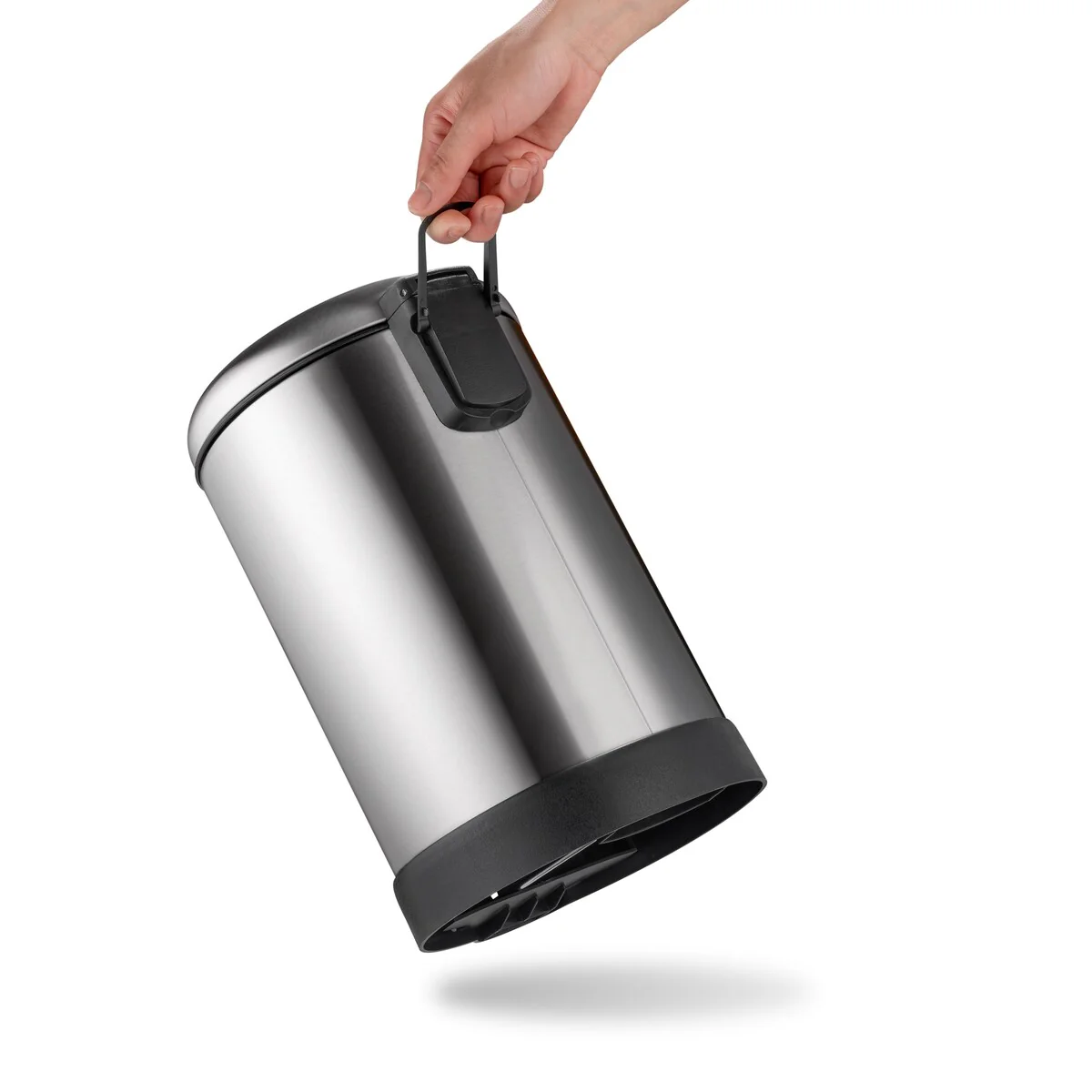 Qualiazero TWO 1.6 Gal Round Step On Trash Cans, Stainless Steel, Twin Pack