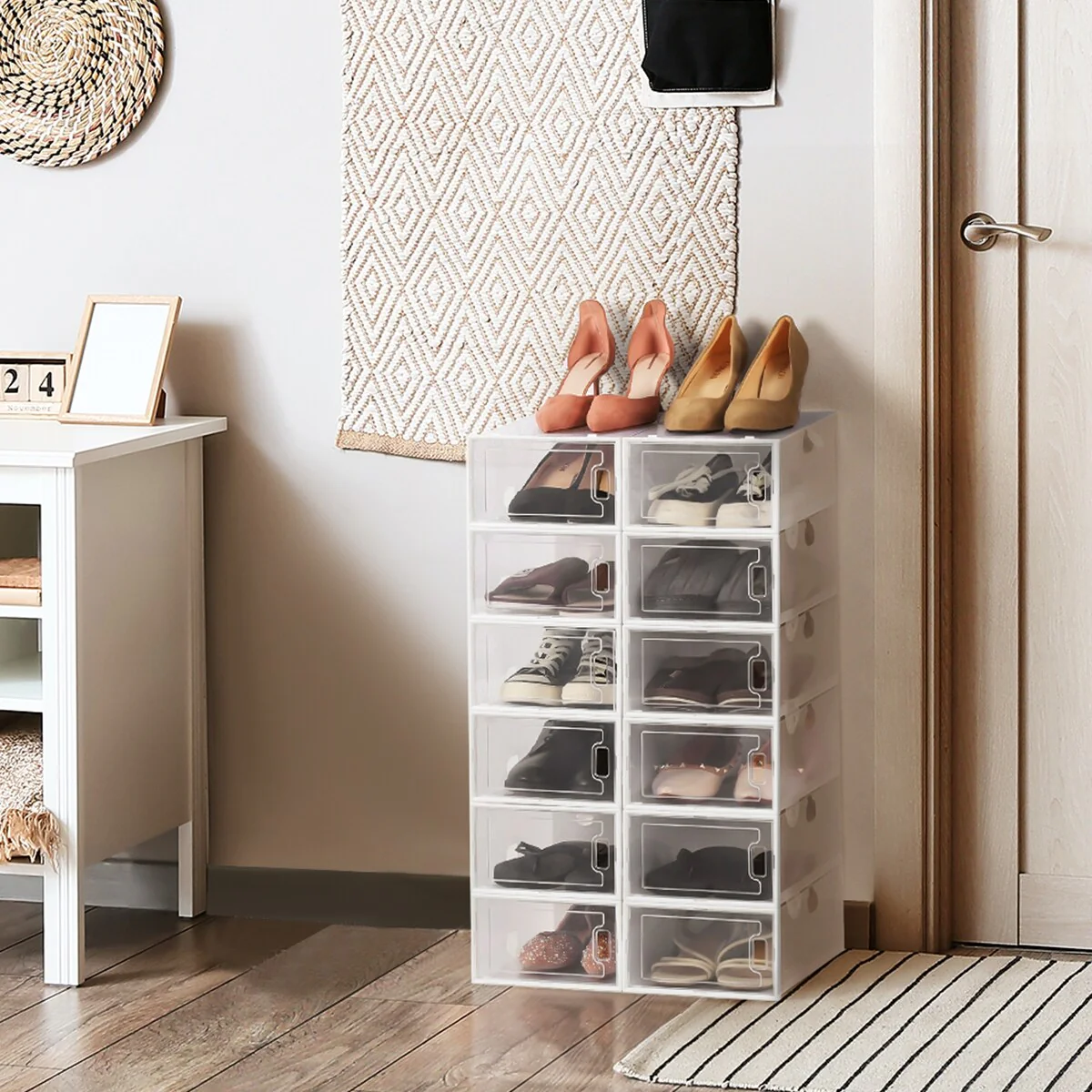 12 Pack Clear Foldable Shoe Box for Men, Women and Kids