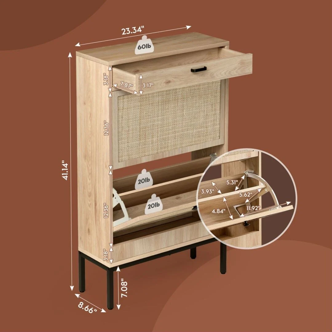 Boho Natural Rattan Shoe Storage Cabinet