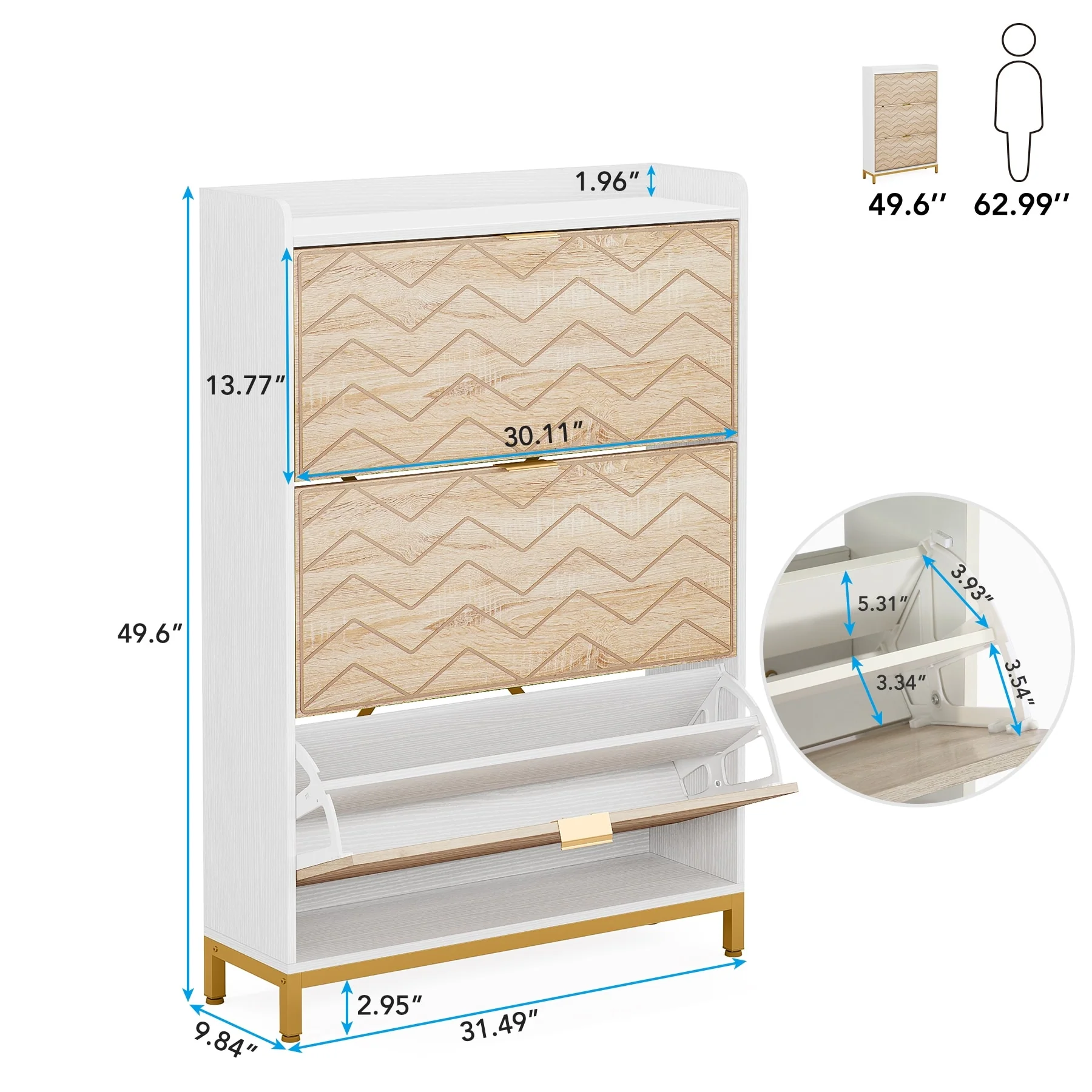 Slim Shoe Cabinet, Freestanding 24 Pair Shoe Rack Organizer