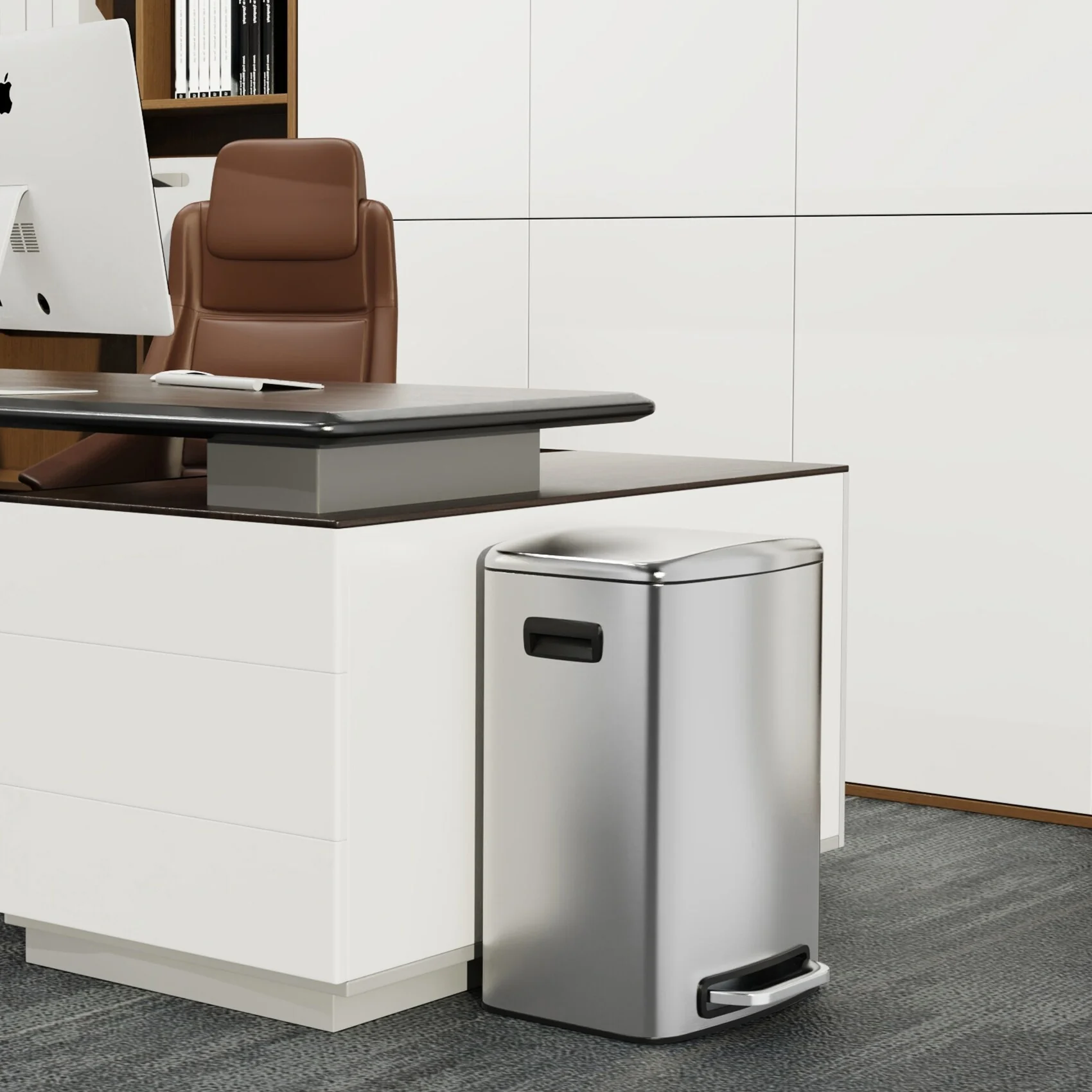 Stainless Steel 13-Gallon Kitchen Trash Can with Foot Pedal and Soft Close Lid