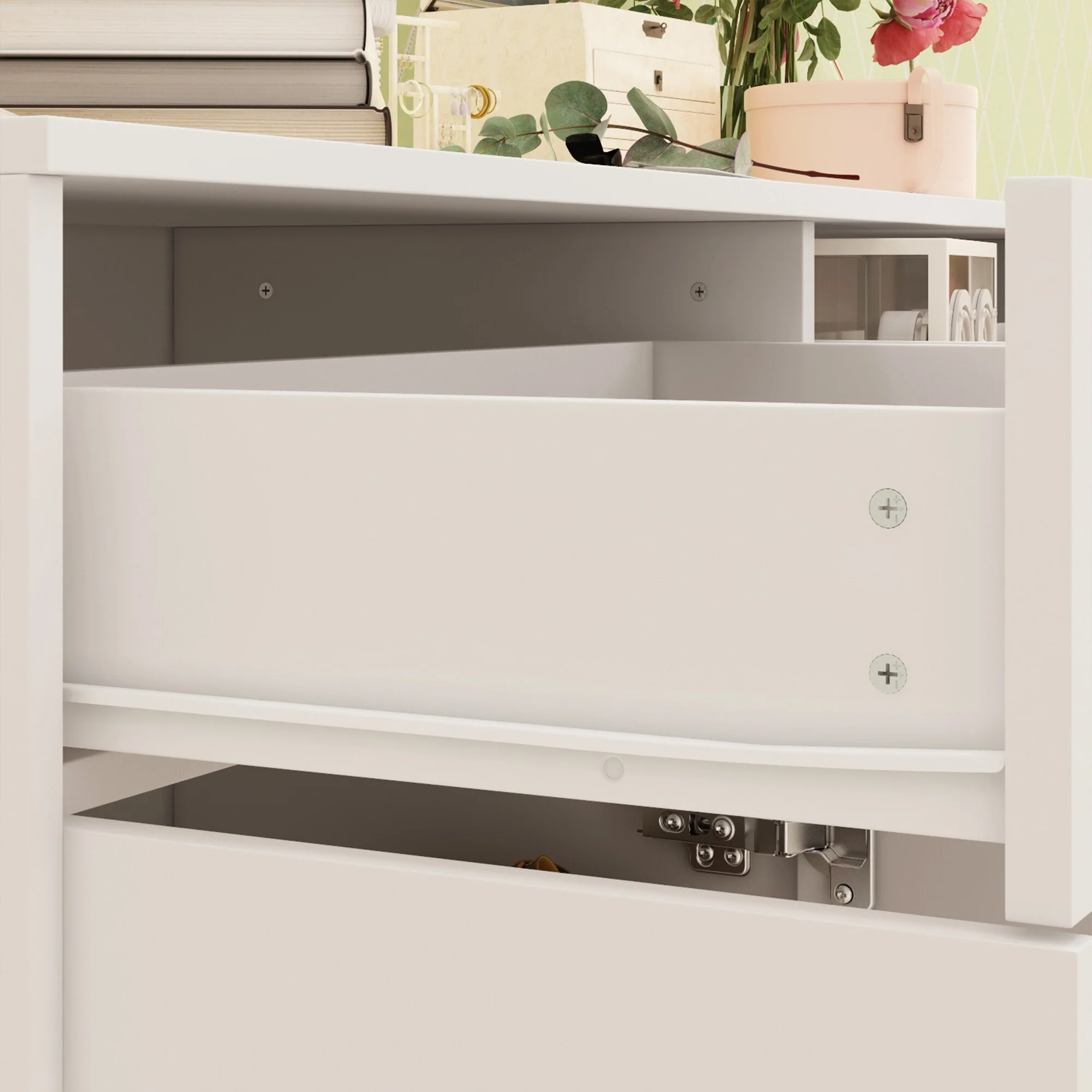 Multi-Functional White Shoe Cabinet with Adjustable Shelves Entryway