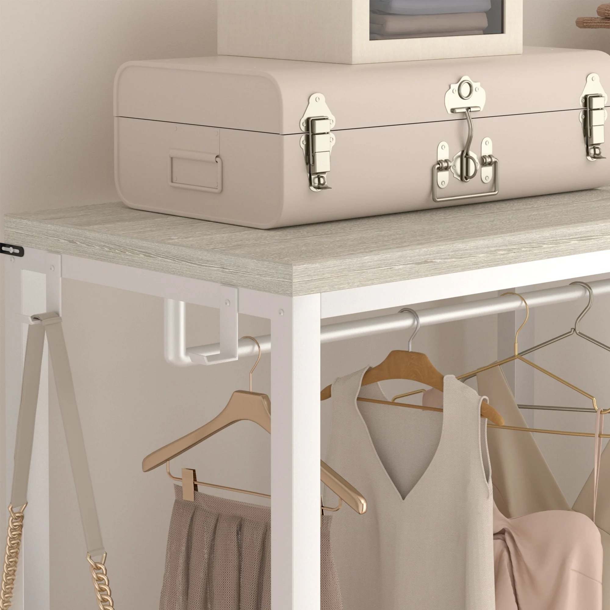 65.6'' Heavy-duty Garment Rack, Freestanding Closet Organizer with Fabric Drawers and 5 hanging Rods