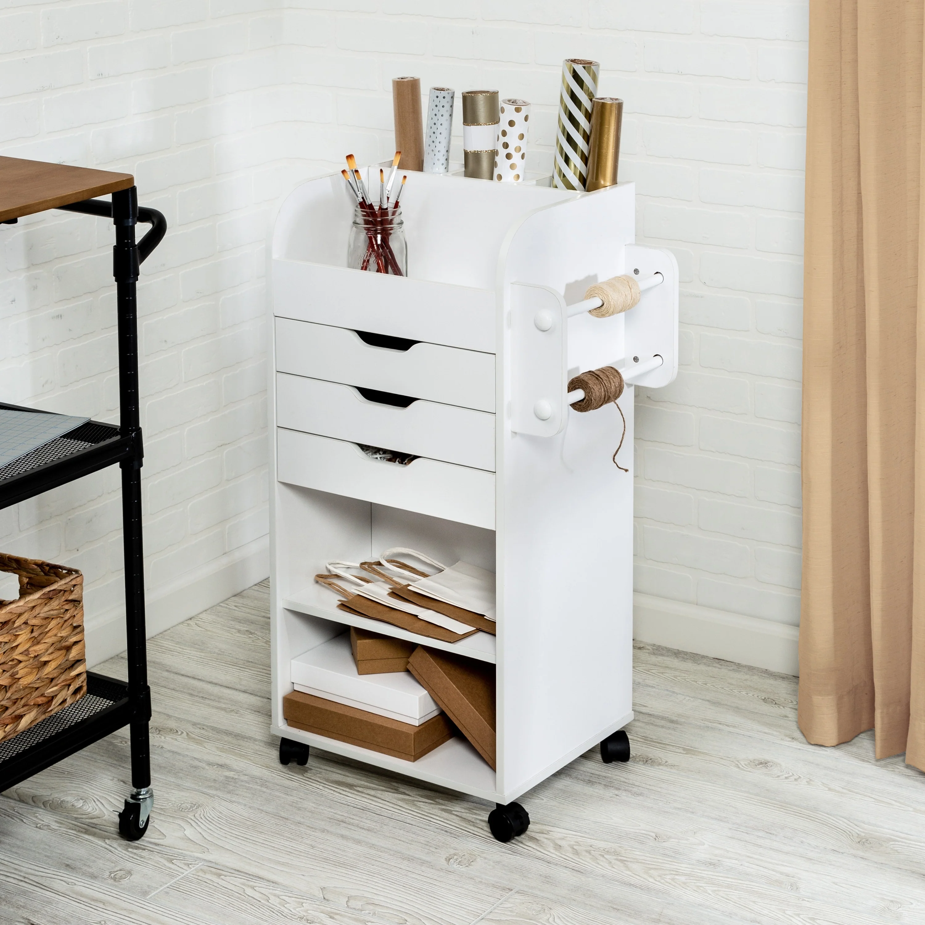 Honey-Can-Do White 3-Drawer Craft Cart with Gift Wrap Storage