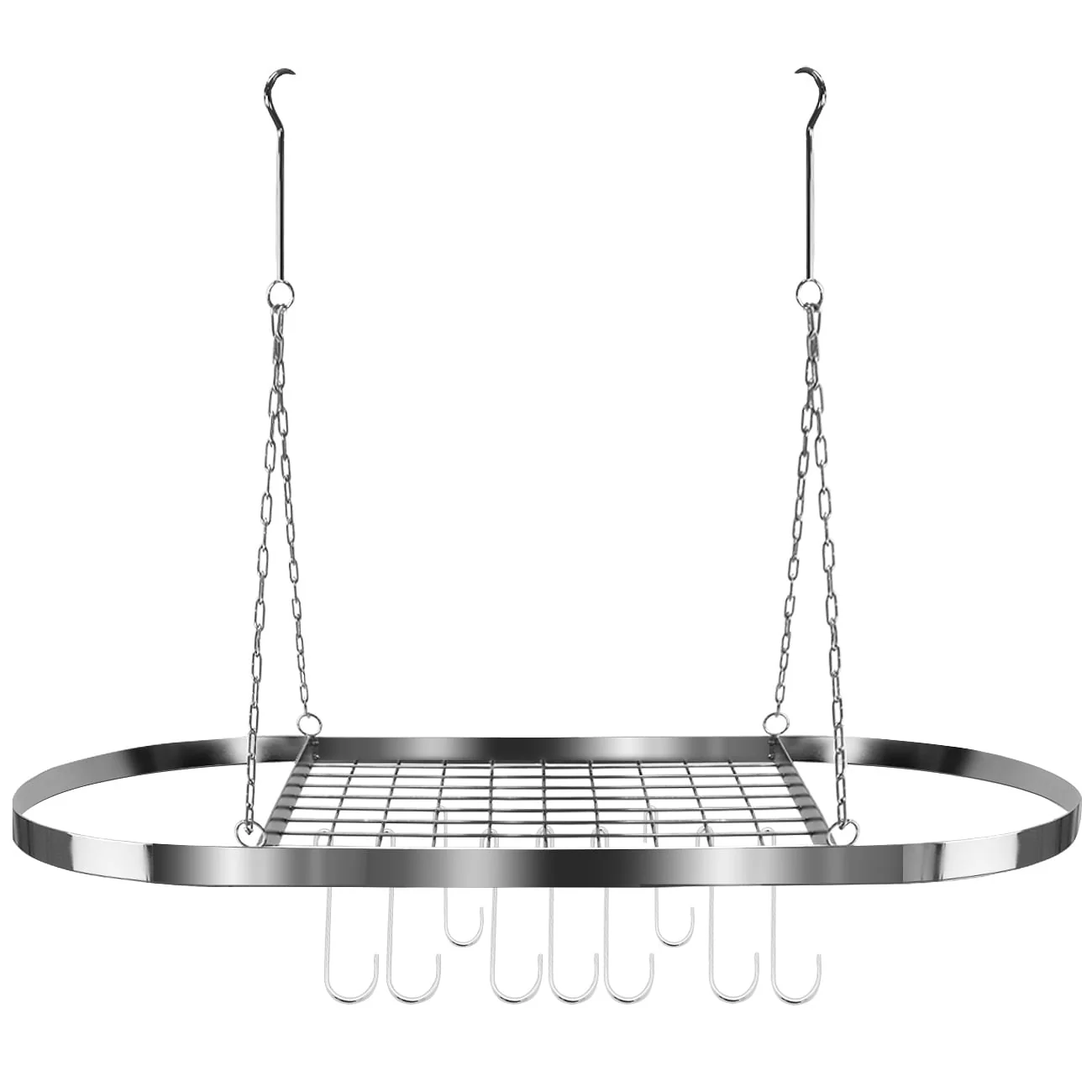 Ceiling mounted Pot Rack with Hooks - Chrome