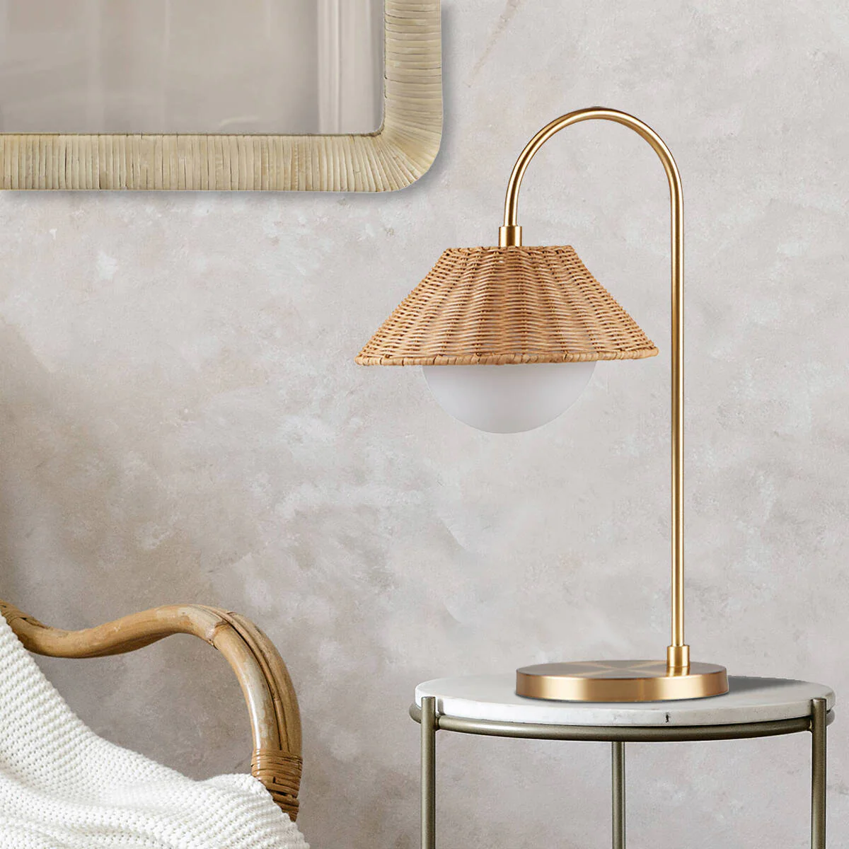Colander Rattan Weave Shade Table Lamp with Iron Base