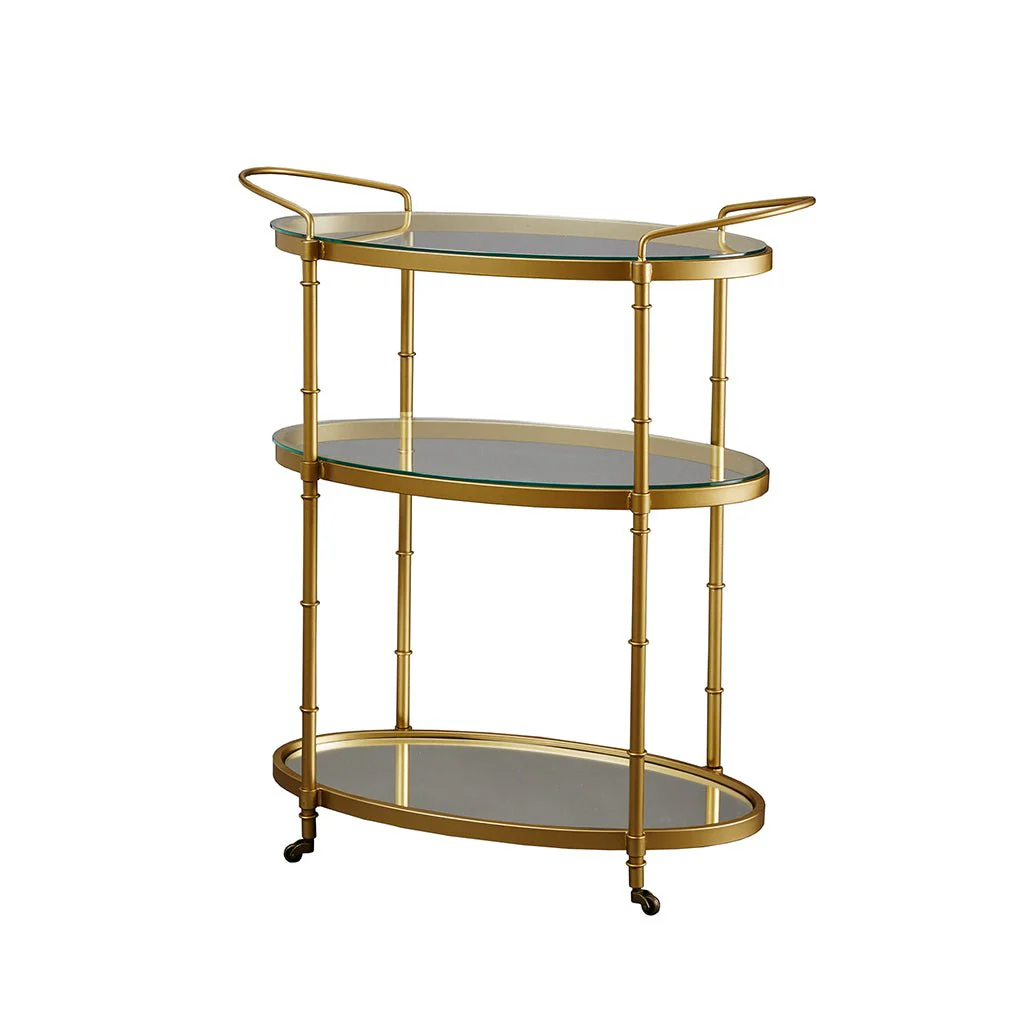 Bar Cart with Metal Frame and Glass Shelves