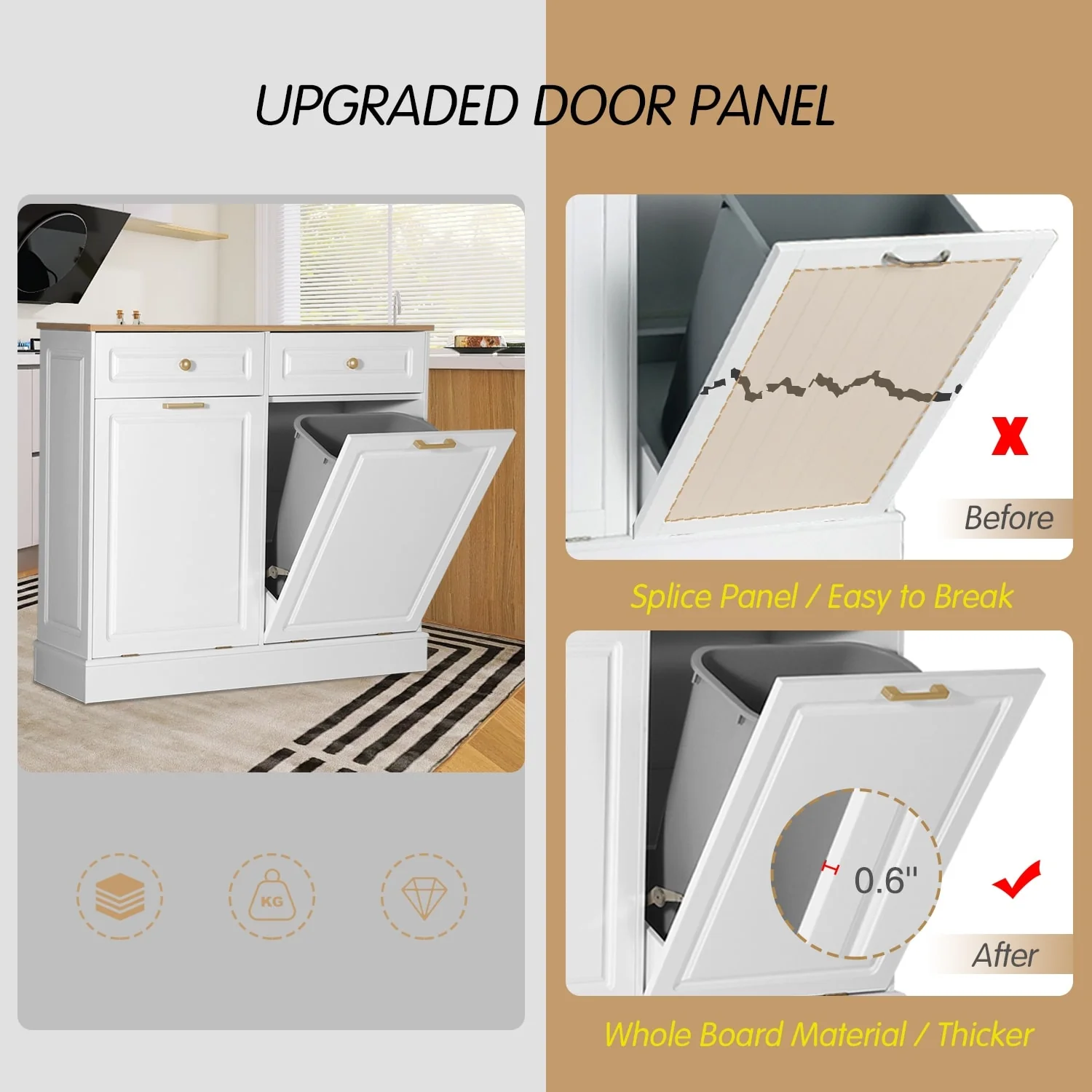 Eclife Double Tilt Out Trash Cabinet Dual Wooden Kitchen Island Recycling Cabinet Trash Can