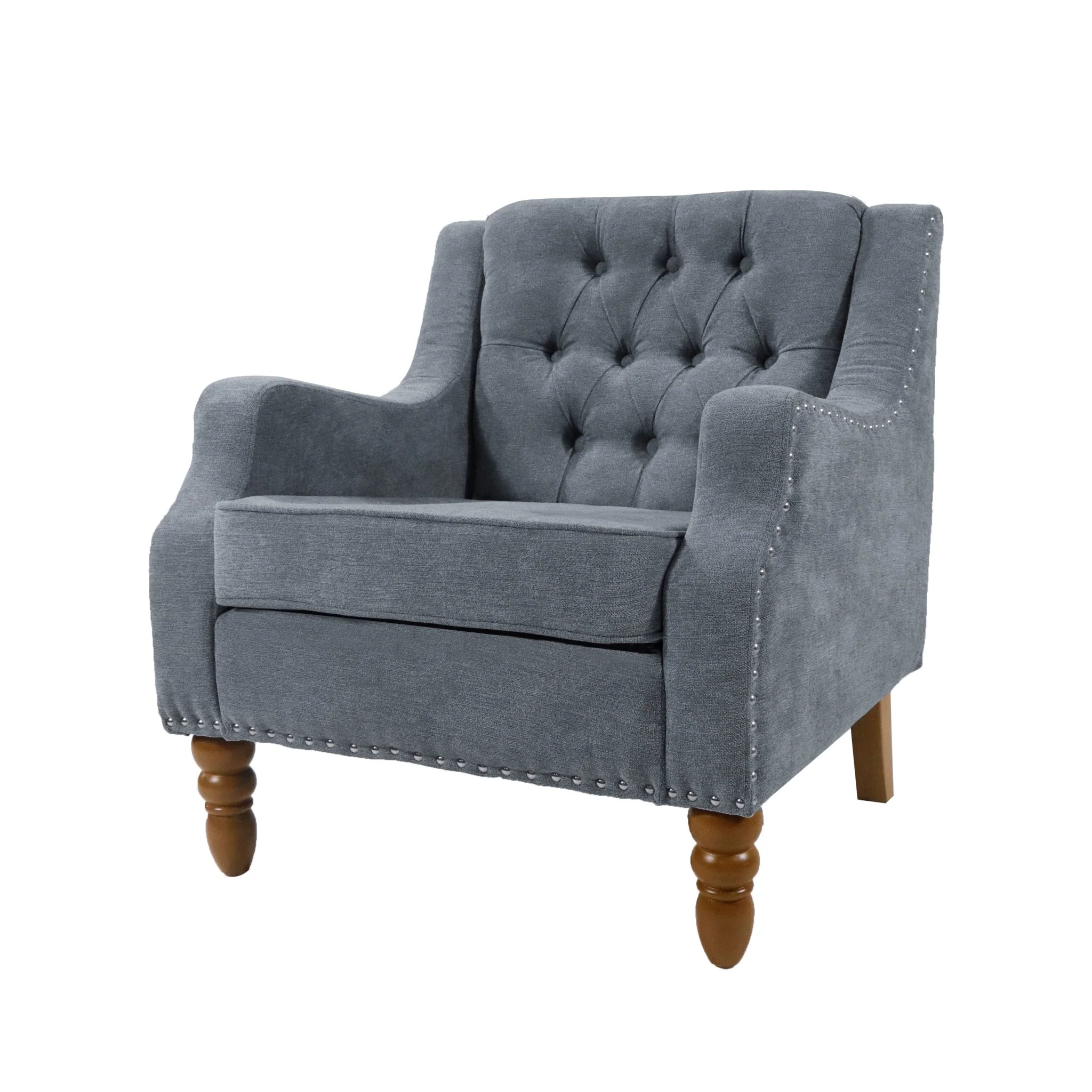 Caryl Button Tufted Upholstered Accent Chair with Recessed Arms and Nailhead Trim