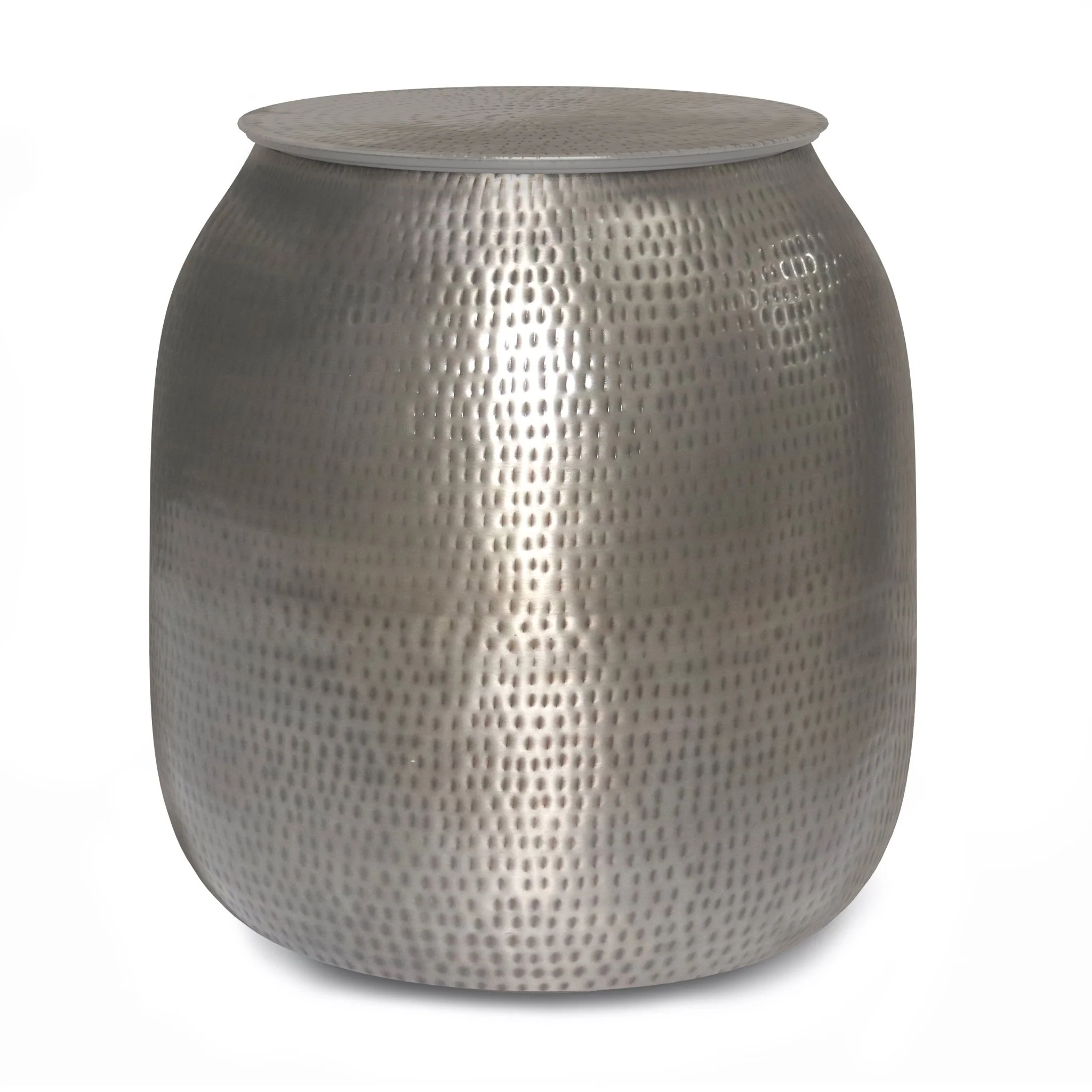 Destiny Drum-Shaped Hammered Accent Table with Removable Top