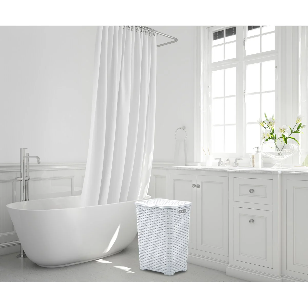 Superio Plastic Wicker Laundry Hamper with Lid Large Capacity - Capacity: 60l