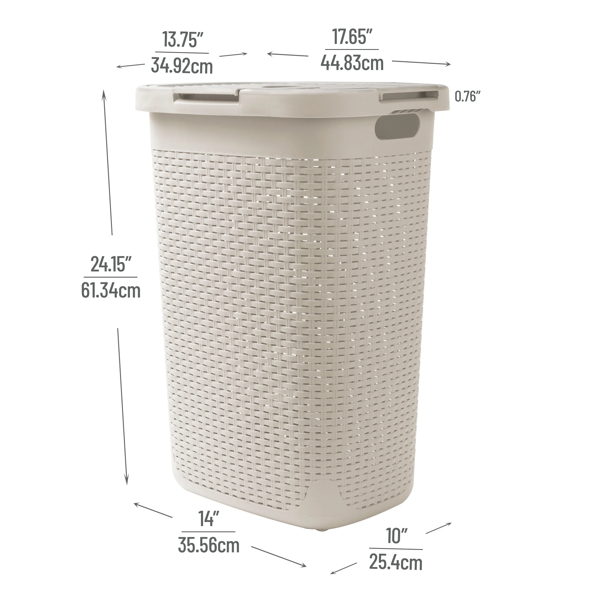 Mind Reader 60L Slim Laundry Hamper, Clothes Basket, Lid, Wicker Design, Plastic, 17.65