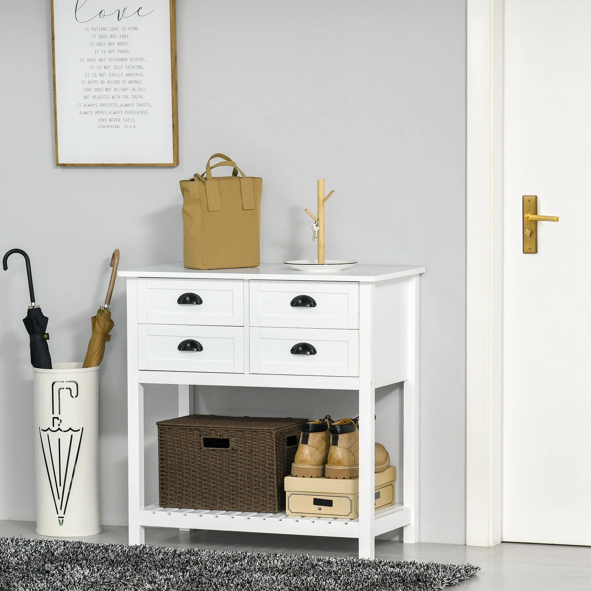 HOMCOM Sideboard Buffet Cabinet, Storage Serving Console Table with 4 Drawers and Slatted Bottom Shelf for Kitchen, Living Room