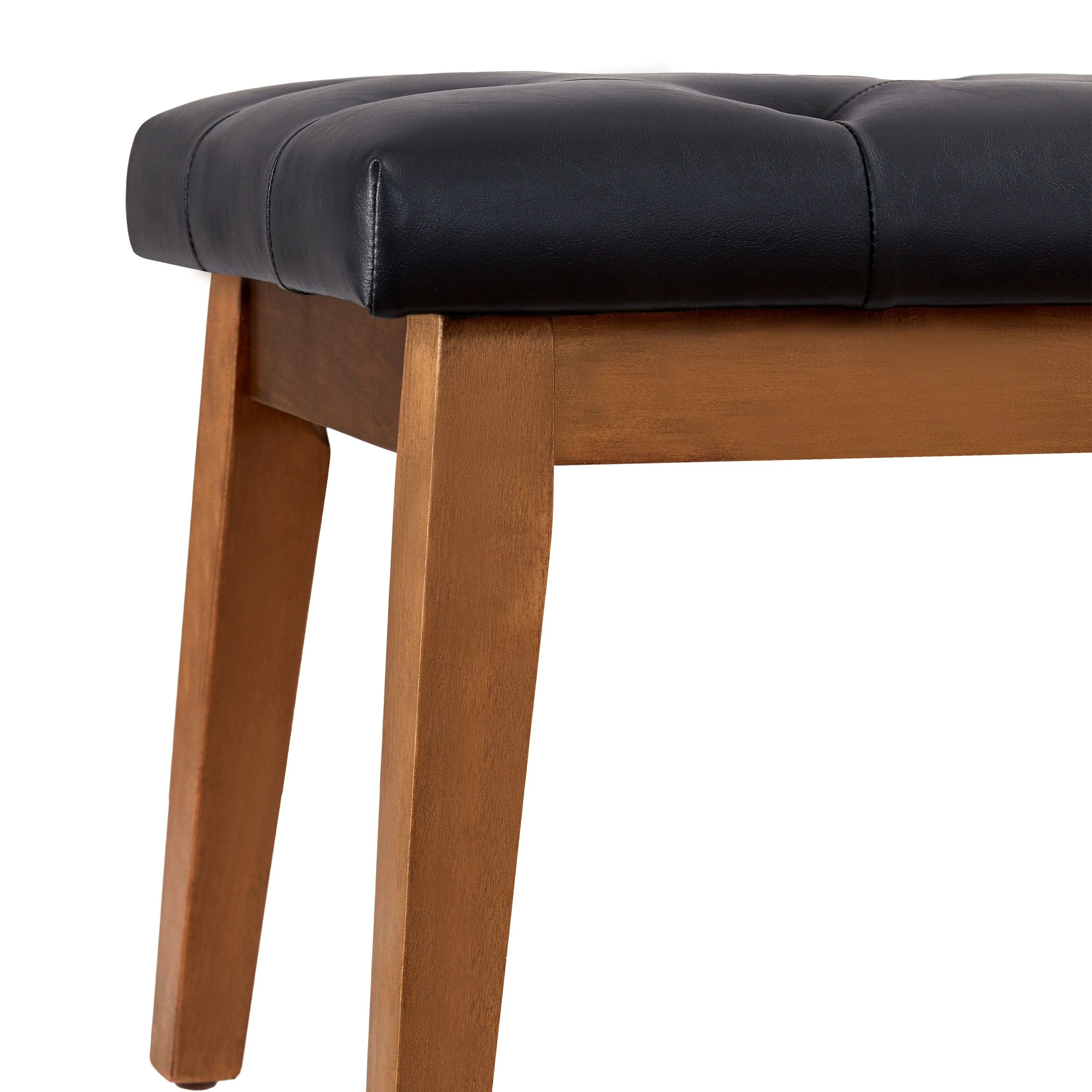 Button-Tufted Bench for End of Bed, Entryway Bench Beige/ Black/ Brown Solid Wood, Leather, Fabric 44-inch