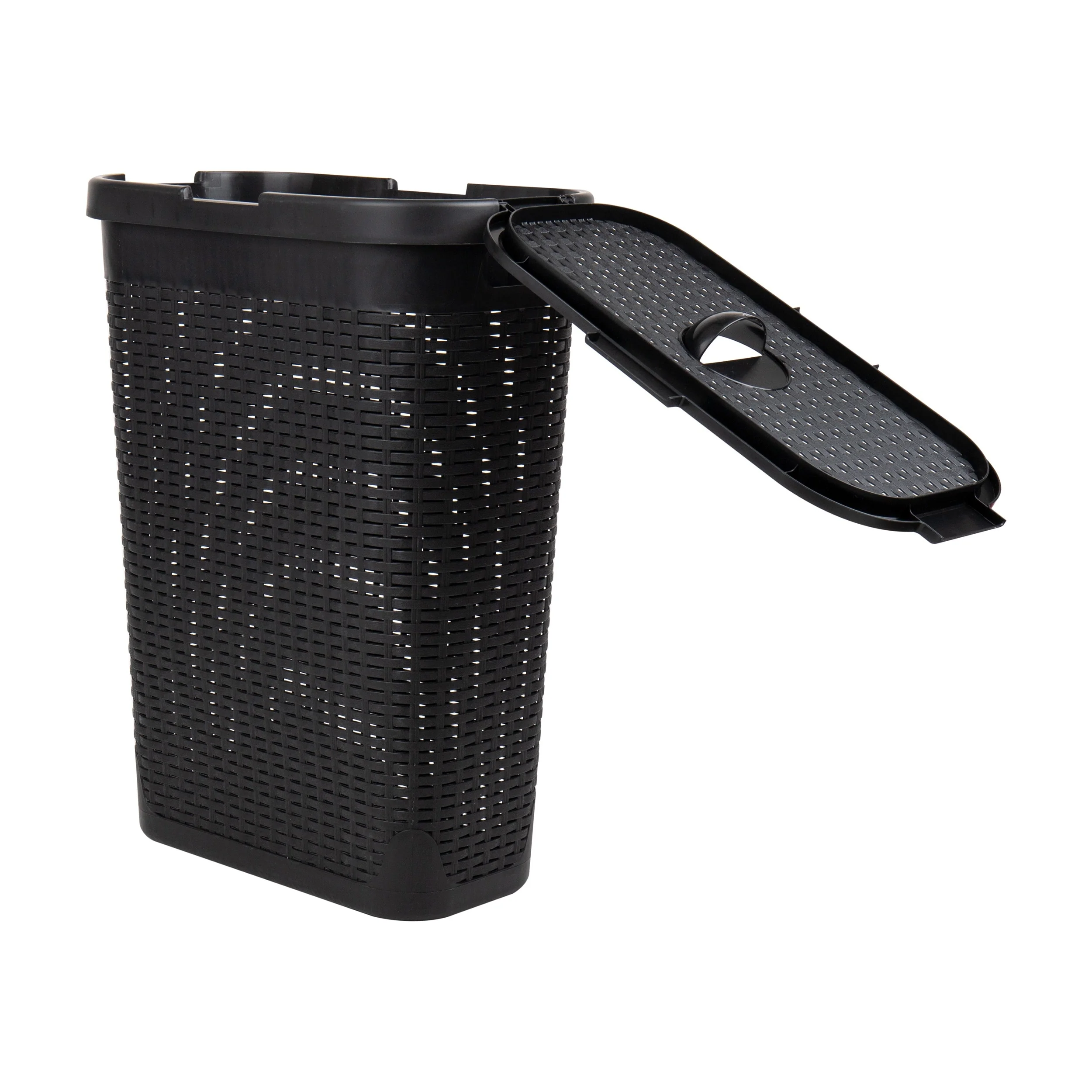 Mind Reader 40L Slim Laundry Hamper, Clothes Basket, Lid, Wicker Design, Plastic, 18