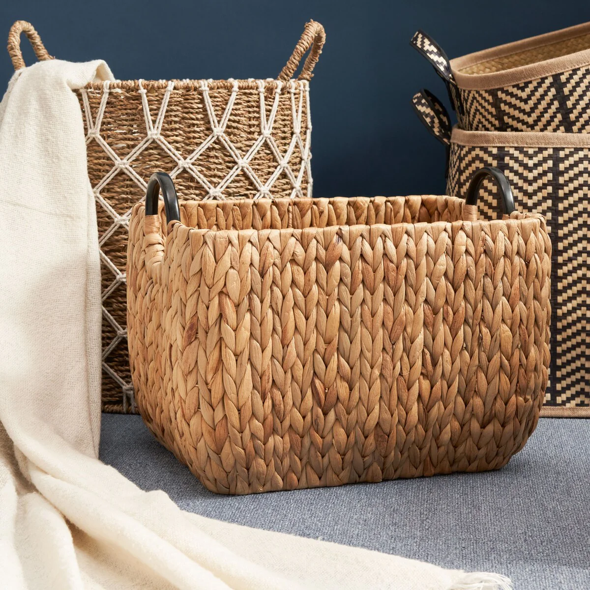 Ludmilla Rectangular Multi Purpose Water Hyacinth Woven Wicker Baskets with Handles - 16