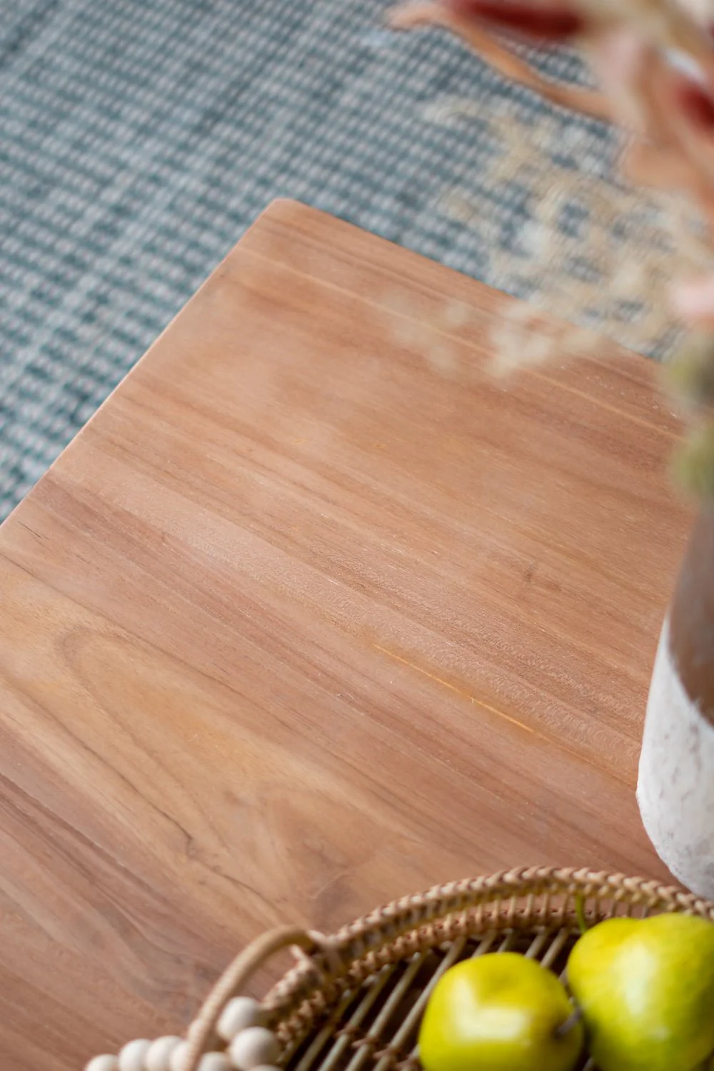 Square Coffee Table with Wooden Top and Rattan Base