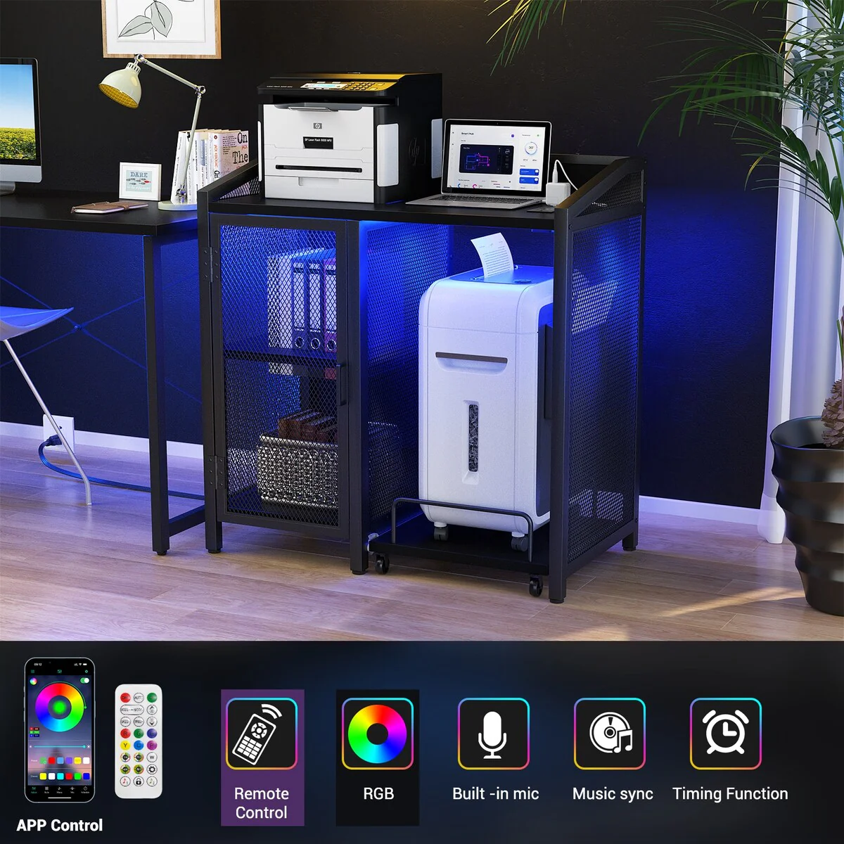 File Cabinet with Charge Station, Storage Cabinet with Paper Shredder Stand On Wheel