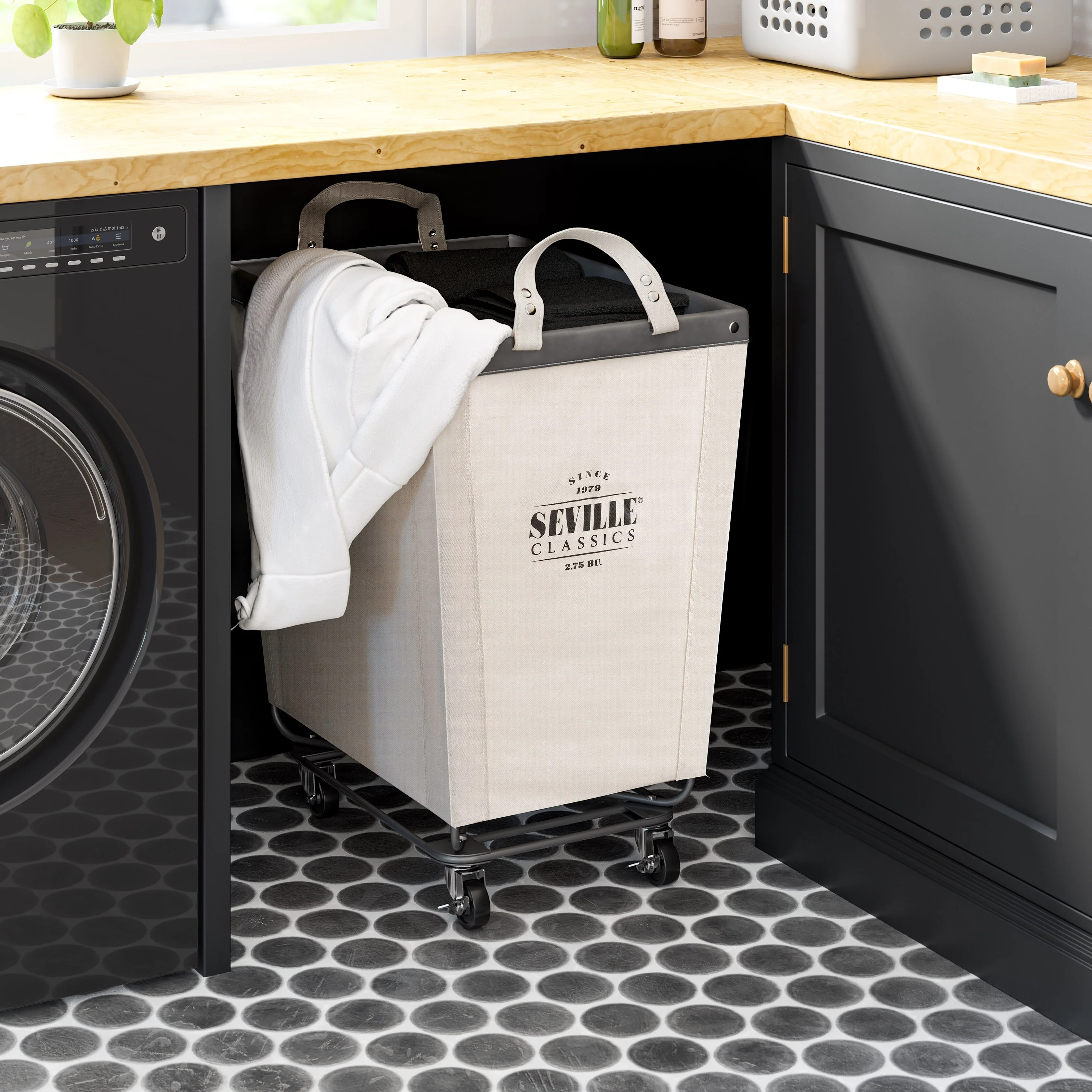 Seville Classics Commercial Grade Heavy-Duty Extra Large Canvas Laundry Basket Hamper with Wheels, 22