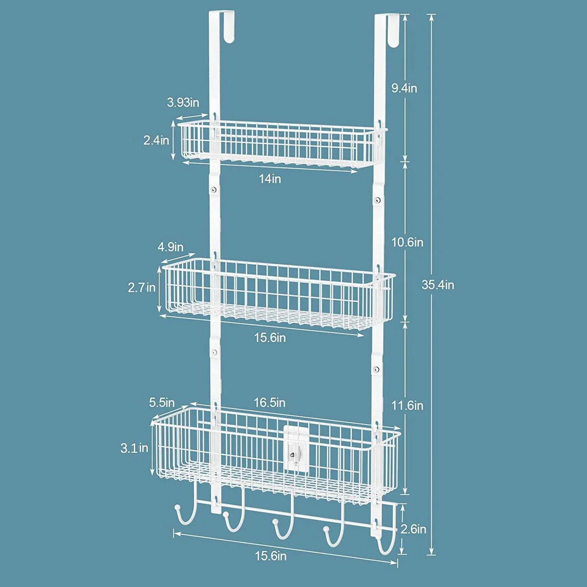 Over The Door Hanger with 2 Mesh Baskets 5 Hooks