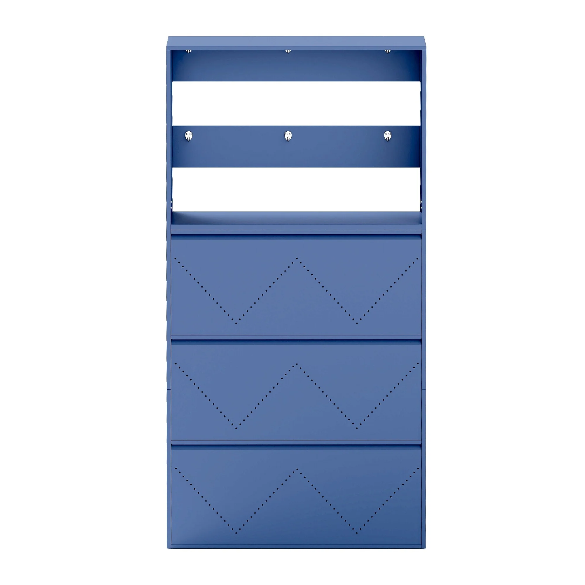 Moasis Wall-Mounted Shoe Cabinet with 3 Flip Drawers, Shoe Organizer with Hanging Bars and Hooks