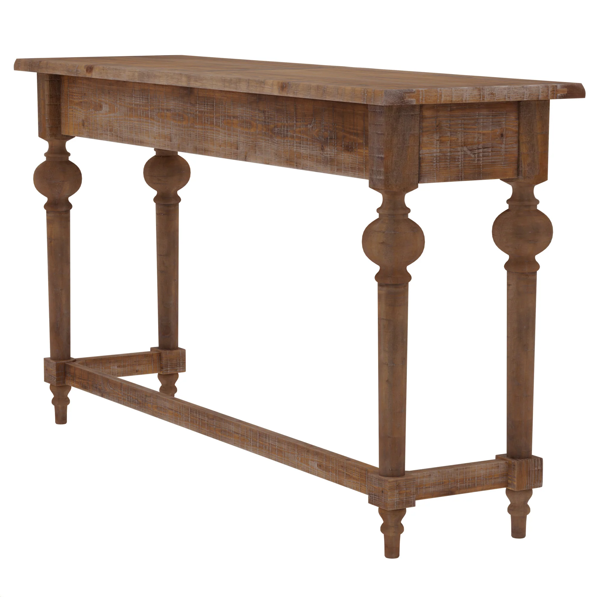 4-Piece Console Table with 3 Stools, 2 Drawers and Turned Legs