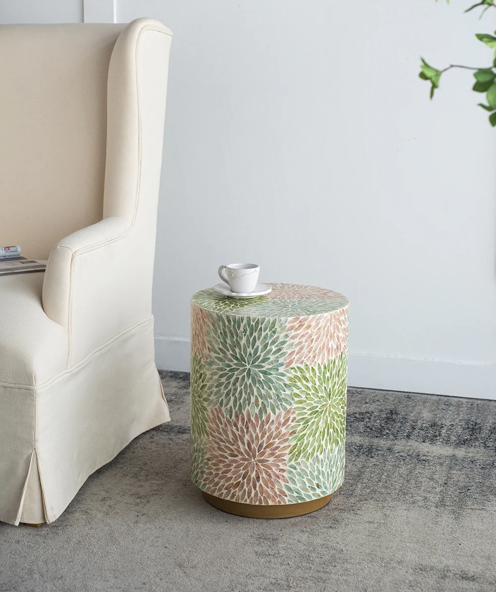 Floral Cylindrical Capiz Side Table