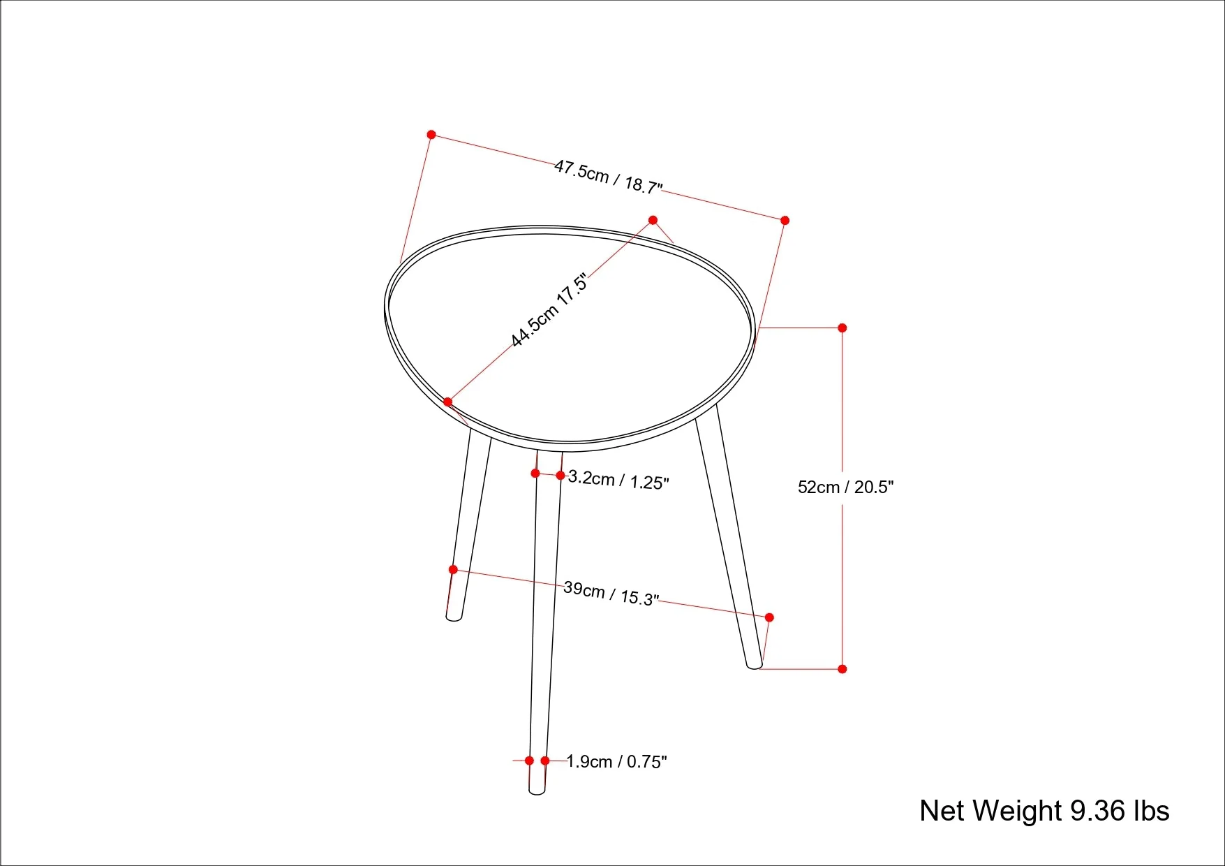 Round Metal Side Table with Tripod Base