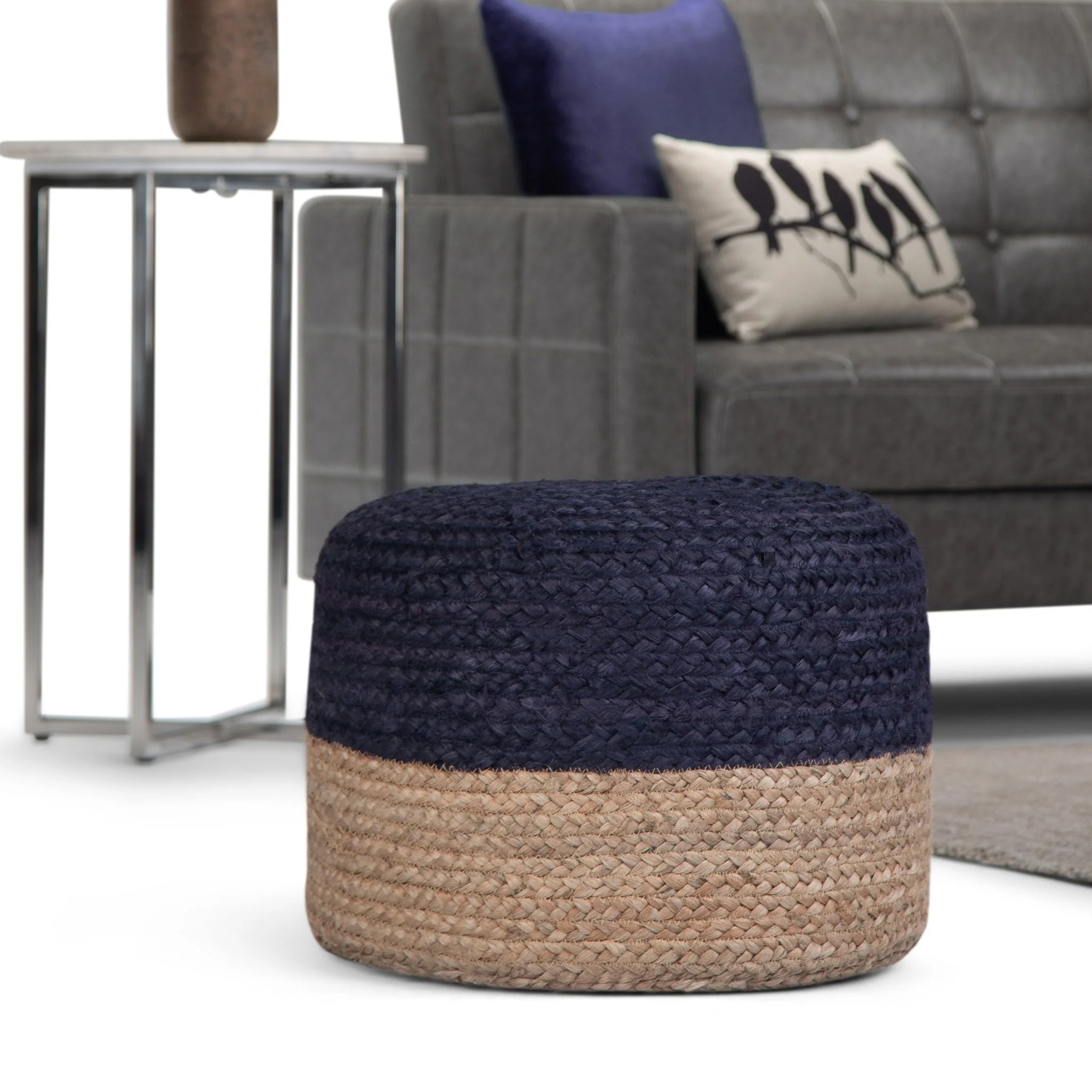 Blissara Multi-functional Round Pouf with Braided Jute