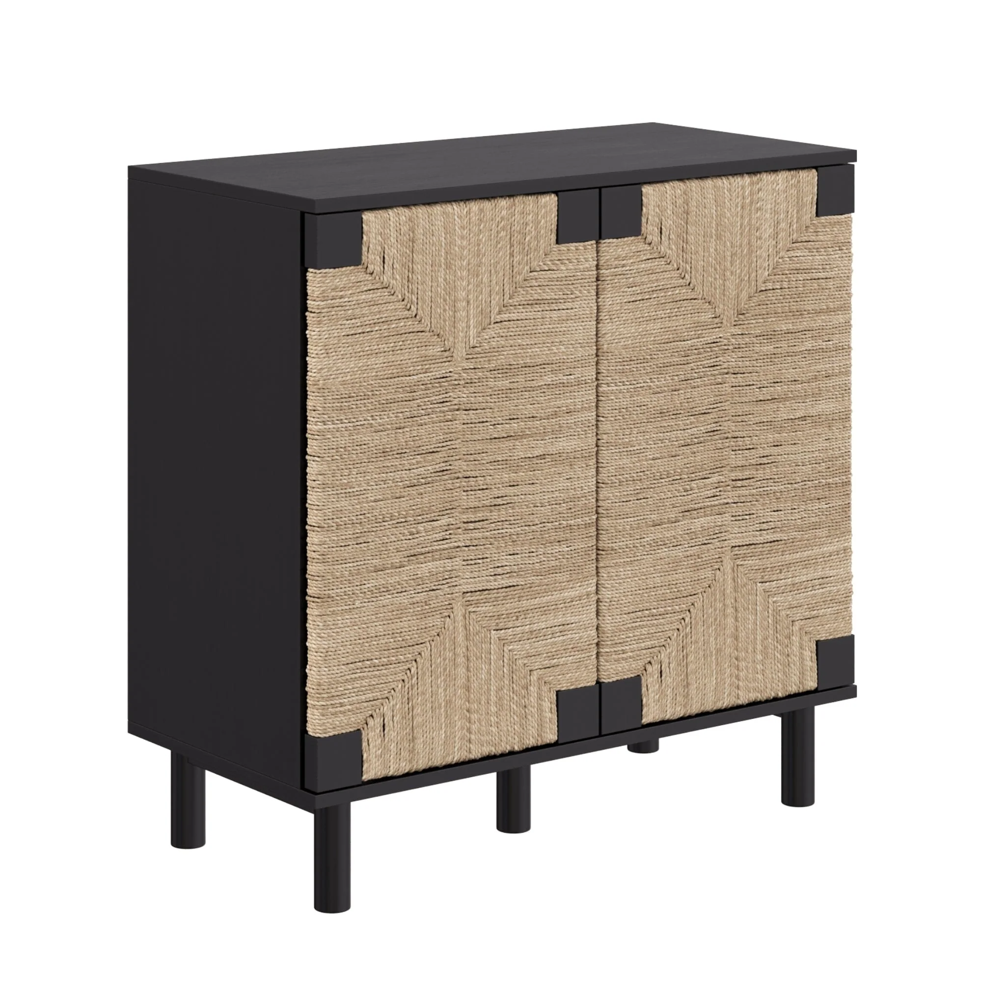 Nathan James Beacon Wood Accent Cabinet with Seagrass Doors and Adjustable Shelf