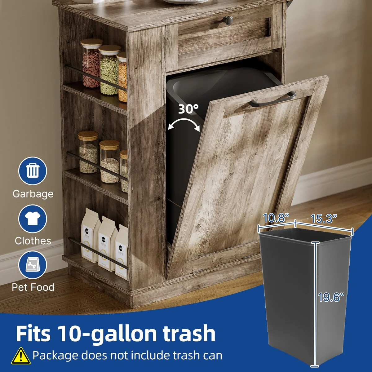 Moasis Tilt Out Trash Can Cabinet with Storage Drawer & Drop Leaf