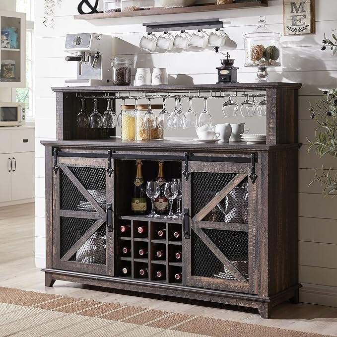 Farmhouse Coffee Bar Cabinet, Wine Bar Cabinet, Kitchen Buffet Cabinet