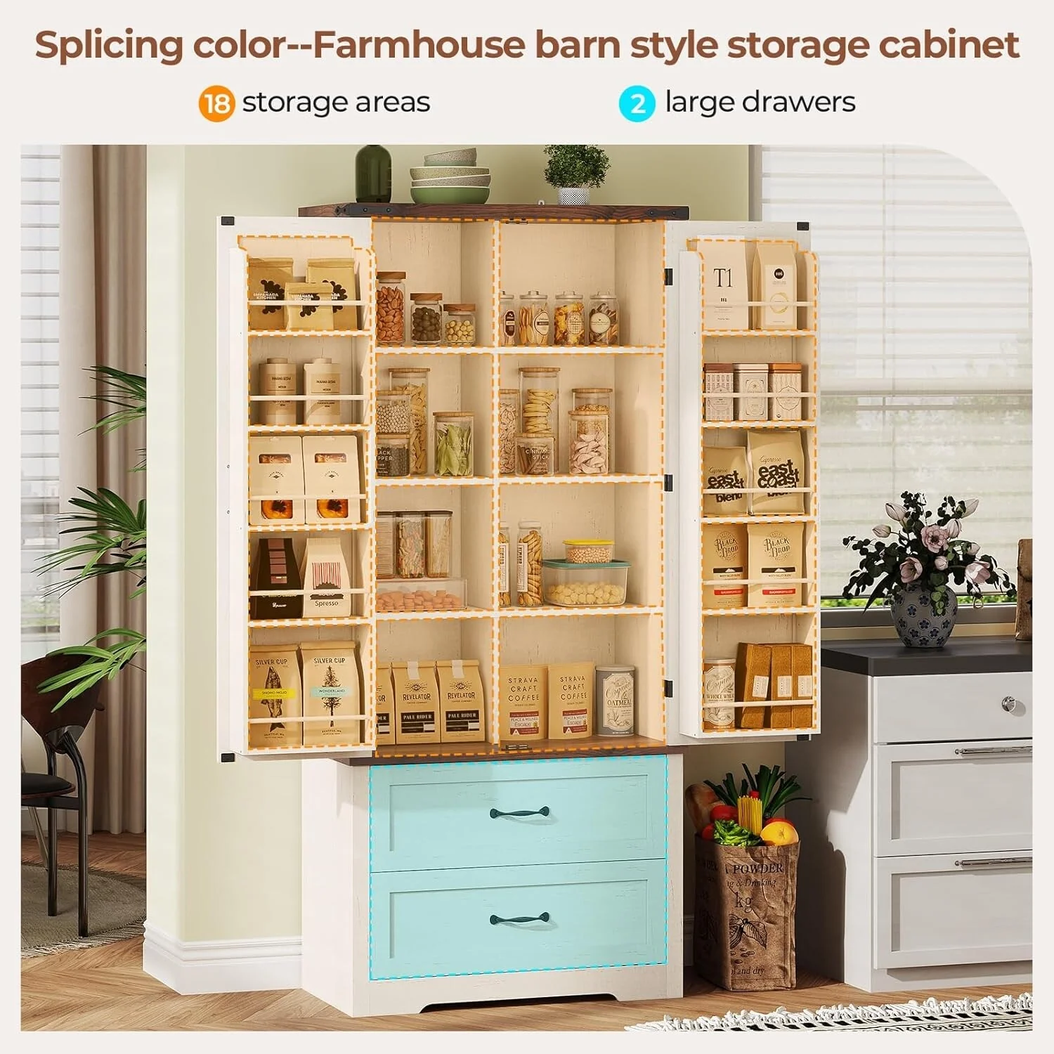 Farmhouse Kitchen Storage Cabinet Pantry Cabinet Home Bar