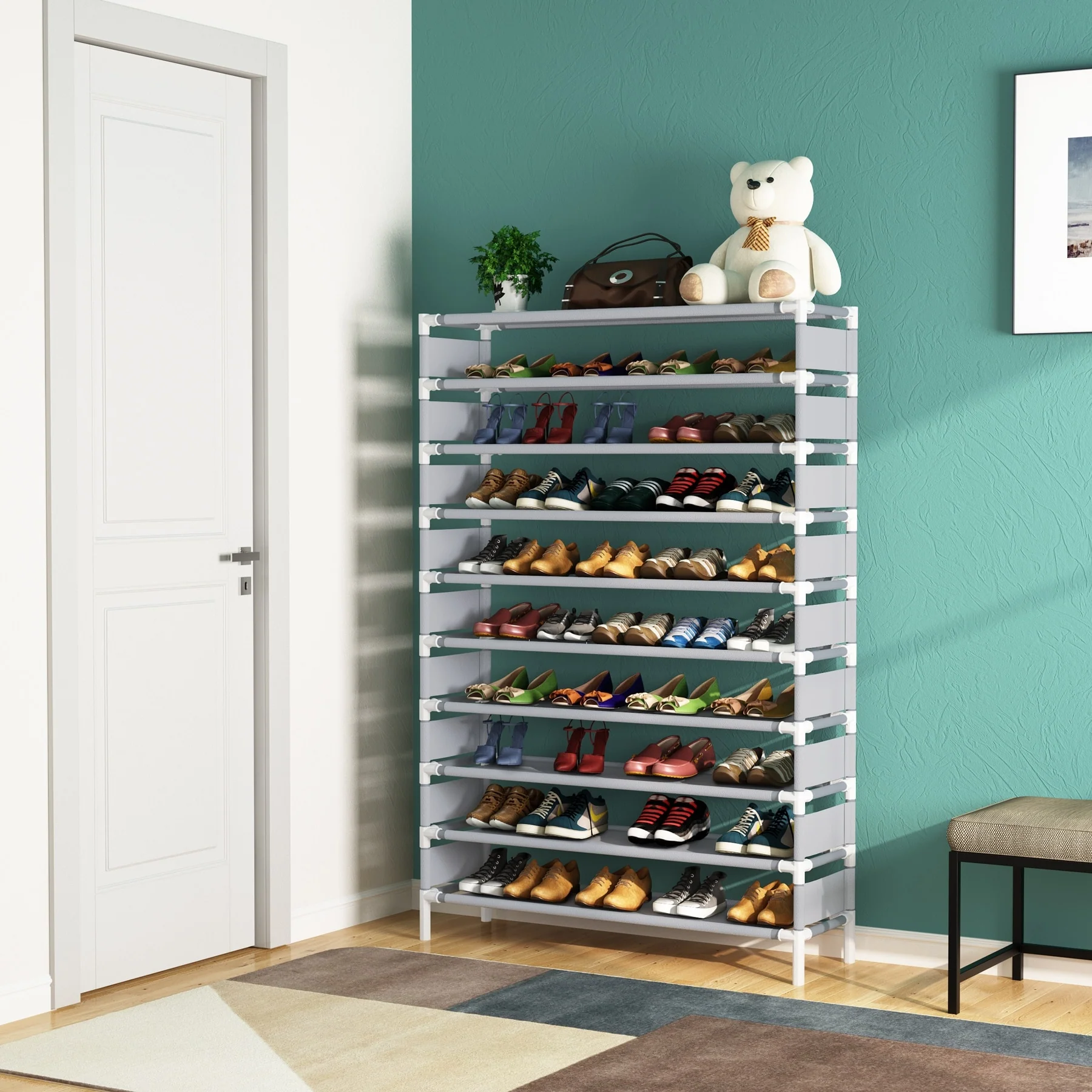 10 Tiers Shoe Rack, Large Capacity Shoe Organizer, Shoe Shelf for 50 Pair - 10-tier