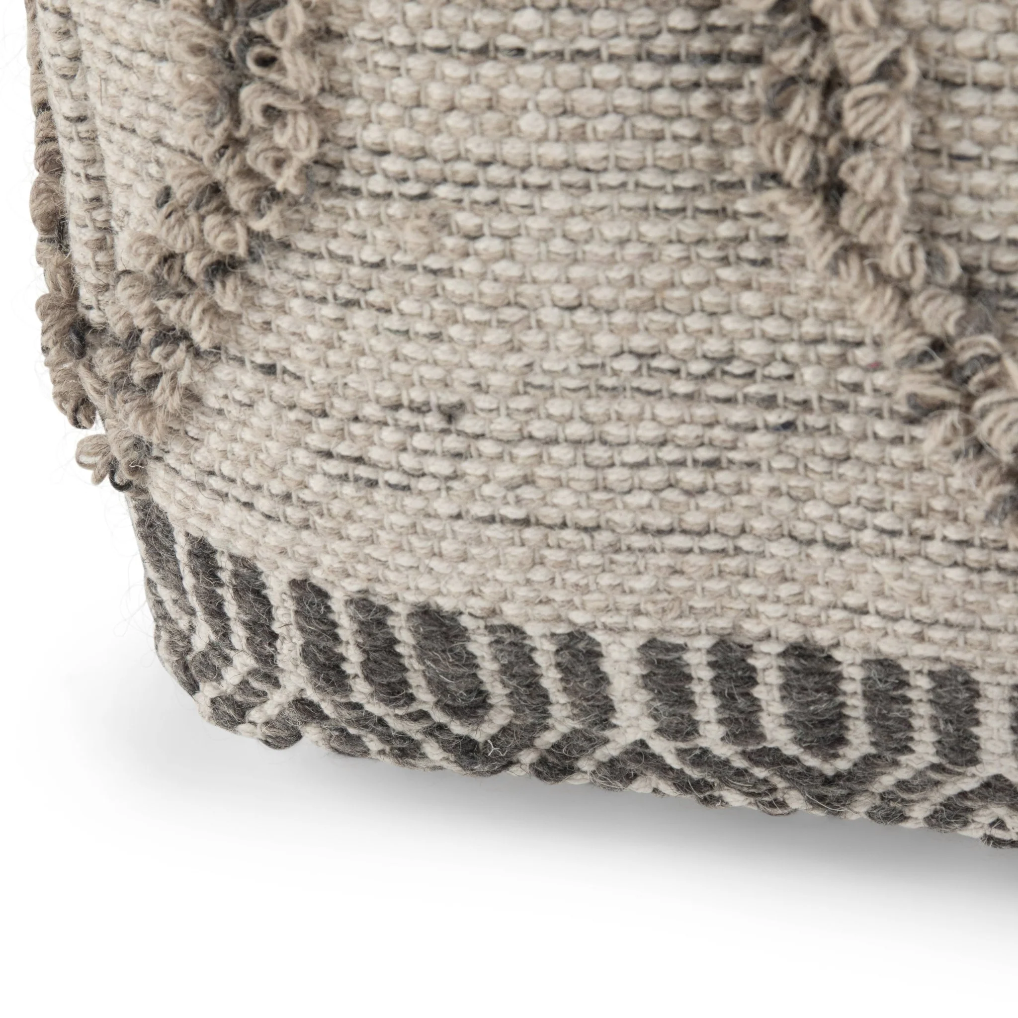 Wool and Cotton Woven Zig-Zag Square Pouf