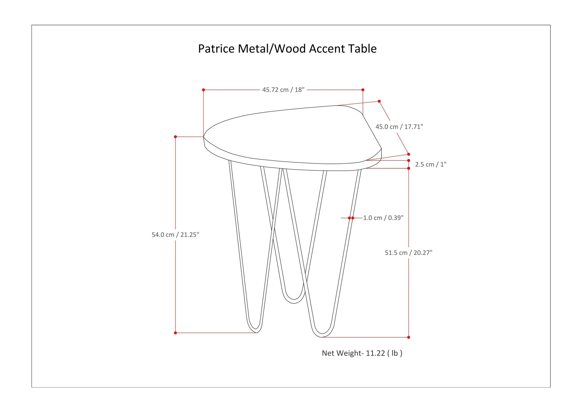 Wooden Accent Table with Metal Hair Pin Legs