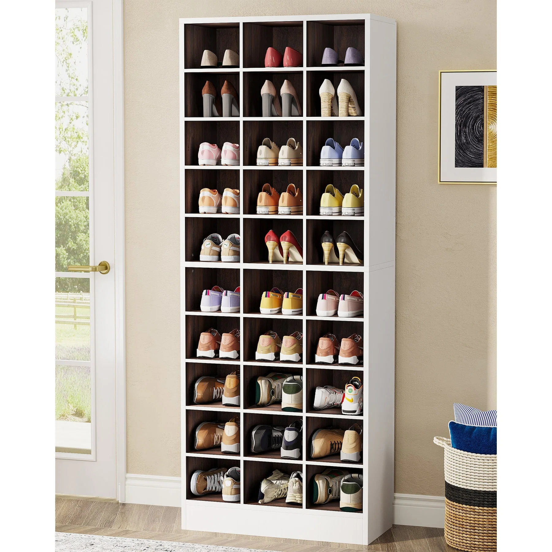 30 Pairs Tall Shoe Cabinet, 10 Tiers White Wooden Shoe Storage Rack for Closet, Entryway - 10-tier