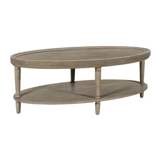 Oval Coffee Table with Open Shelf and Turned Legs