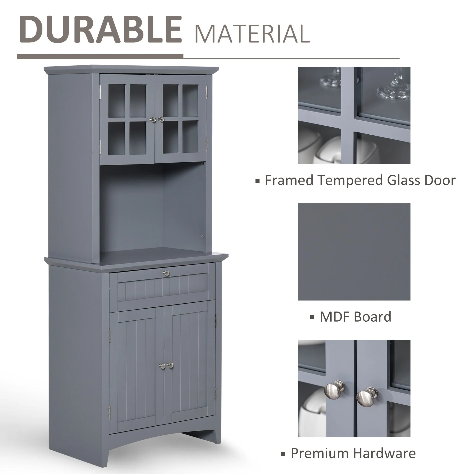 HOMCOM Kitchen Buffet Hutch Wooden Storage Cupboard with Framed Glass Door, Drawer and Microwave Space - 27