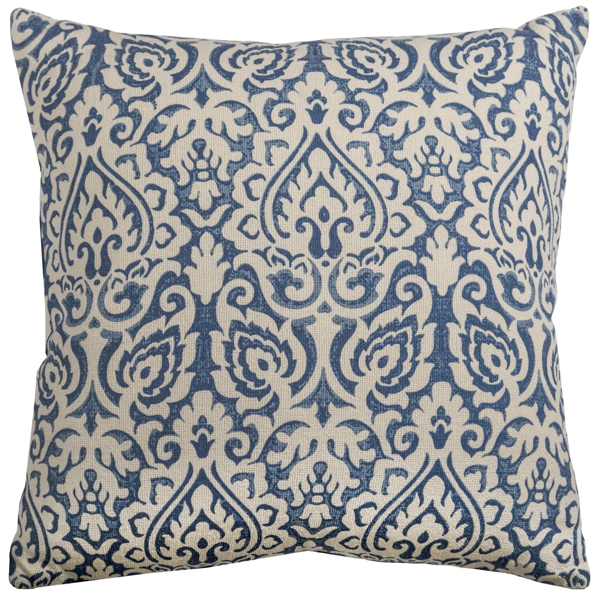 Damask Print 100% Cotton Poly Filled Decorative Throw Pillow