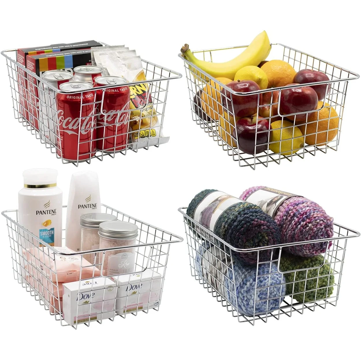 Stackable Baskets Storage Bin Metal Wire Organizers Iron (2-Pack) - 2-Pack