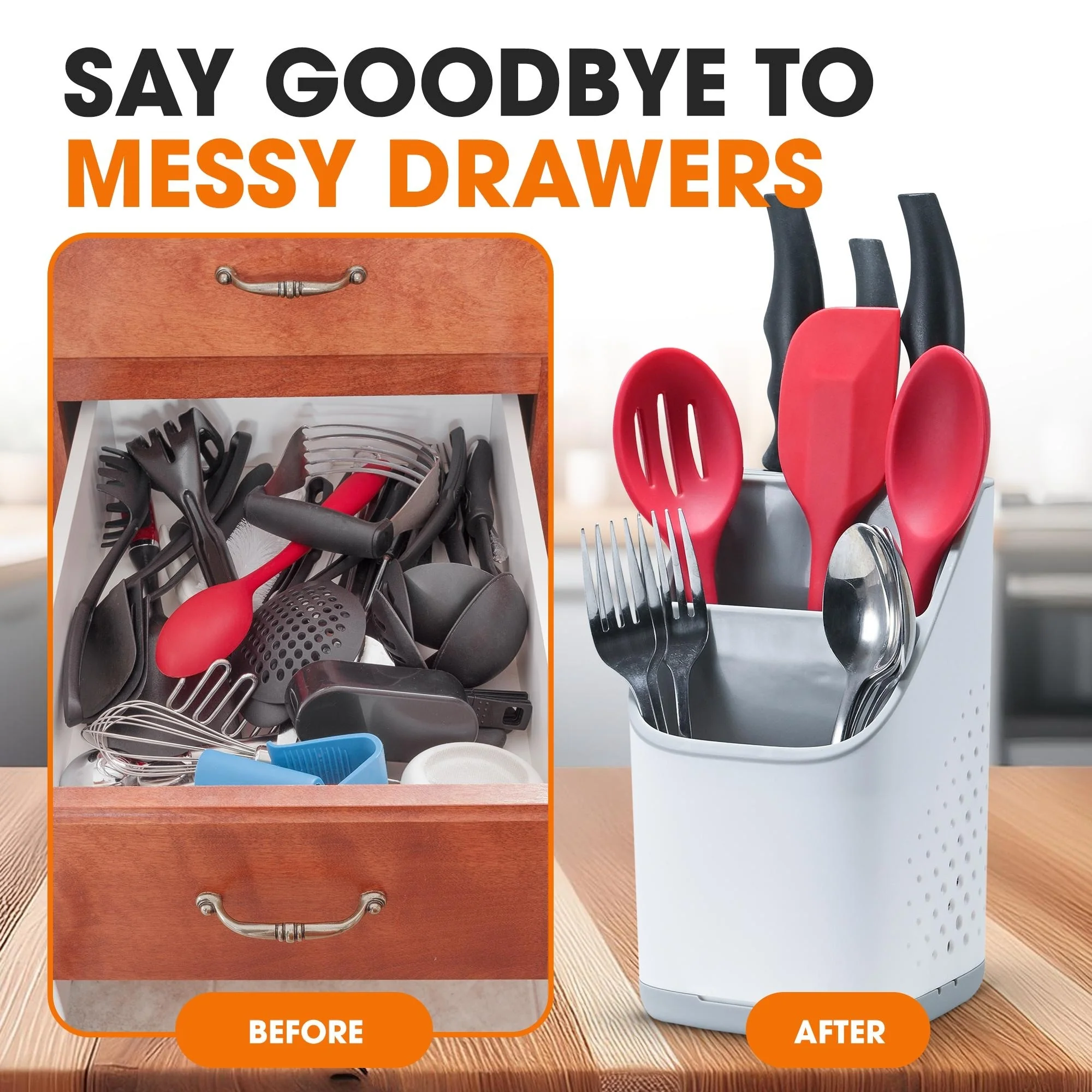 Cheer Collection Utensil Organizer Caddy and Drying Rack with Drip Tray - 4.72 x 5 x 7.48