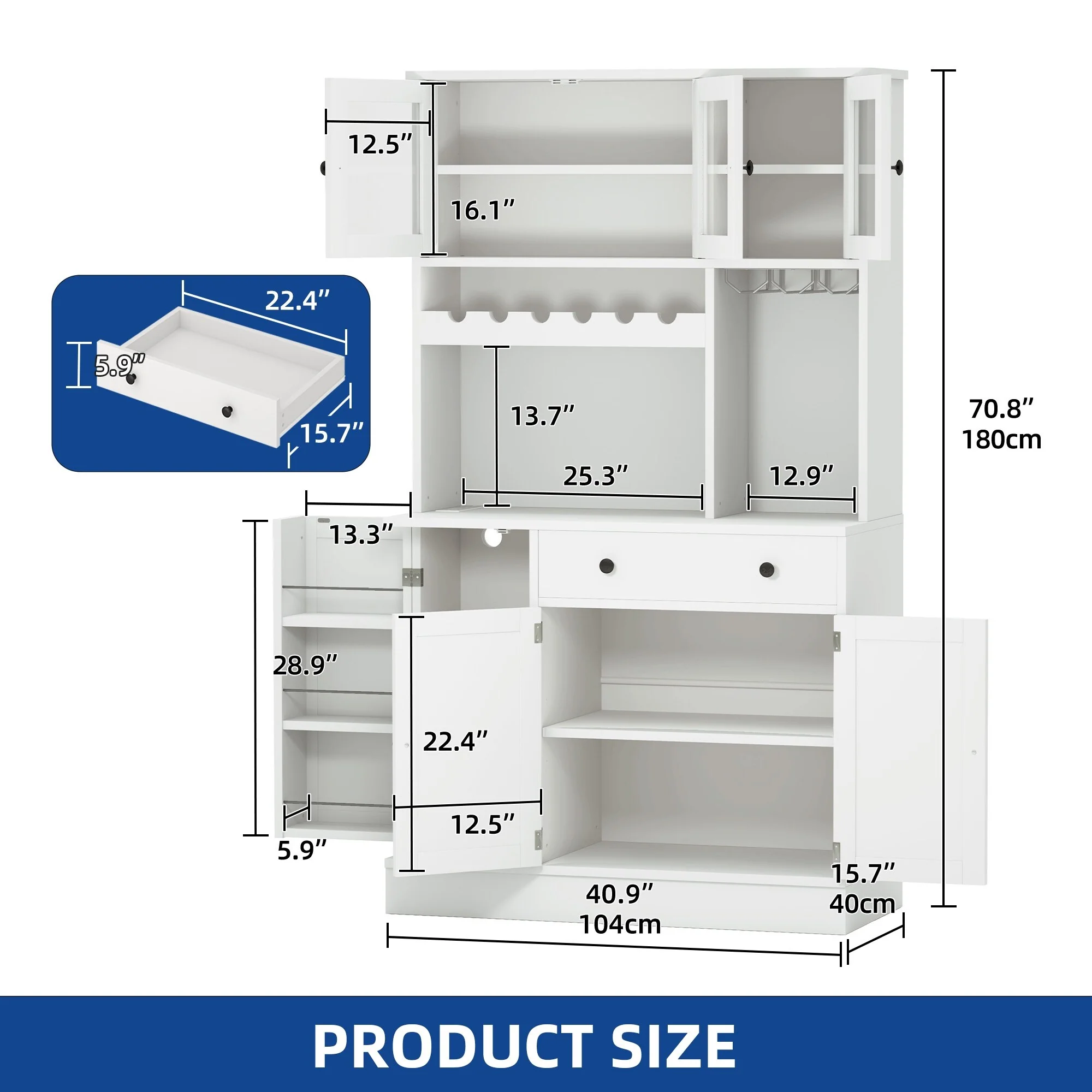 Moasis 71''H Kitchen Pantry Storage Cabinet - 40.9