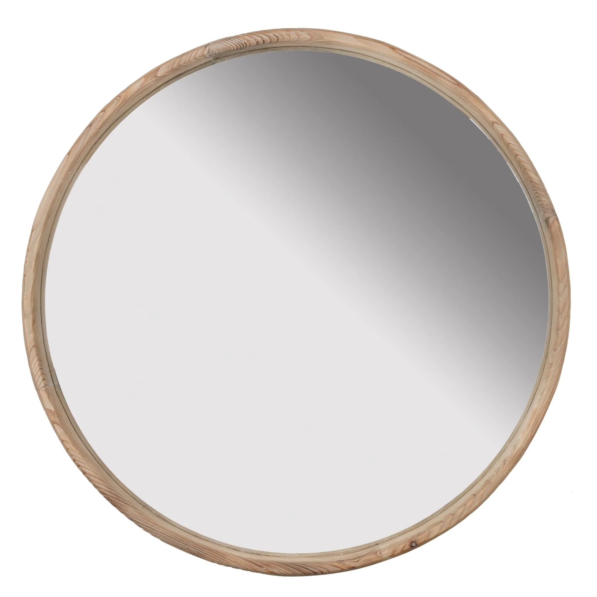 Round Wall Mirror with Wood Frame