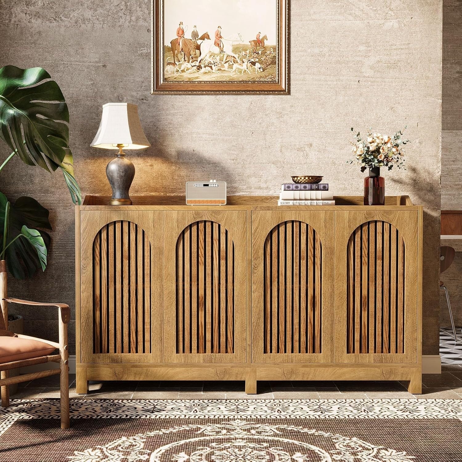 57” Farmhouse Sideboard Buffet Cabinet with Doors and Adjustable Shelf