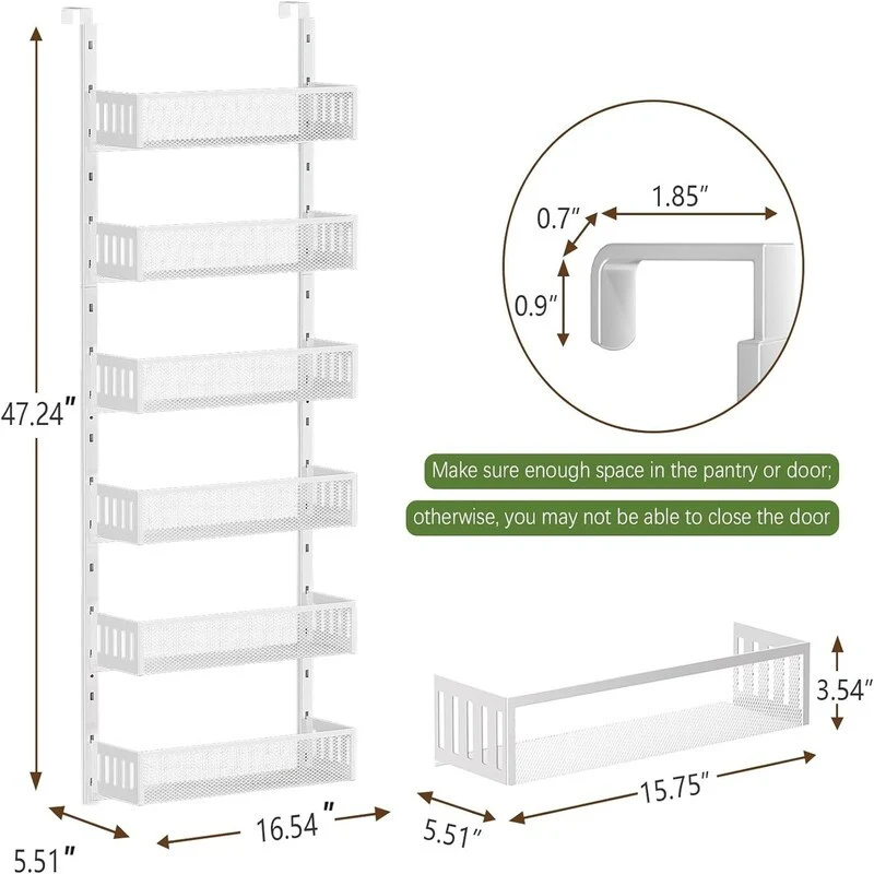6Tier Over The Door Pantry Organizer with Mesh Baskets Adjustable